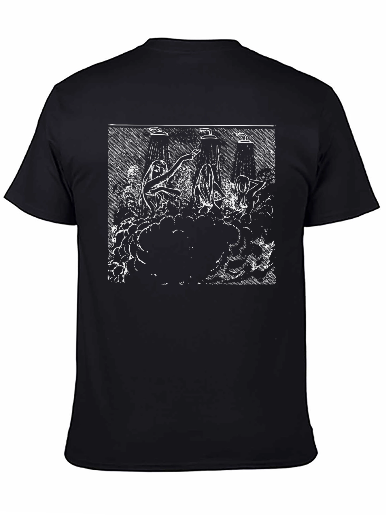 Unique Black T-Shirt with Artistic Shower Scene Graphic