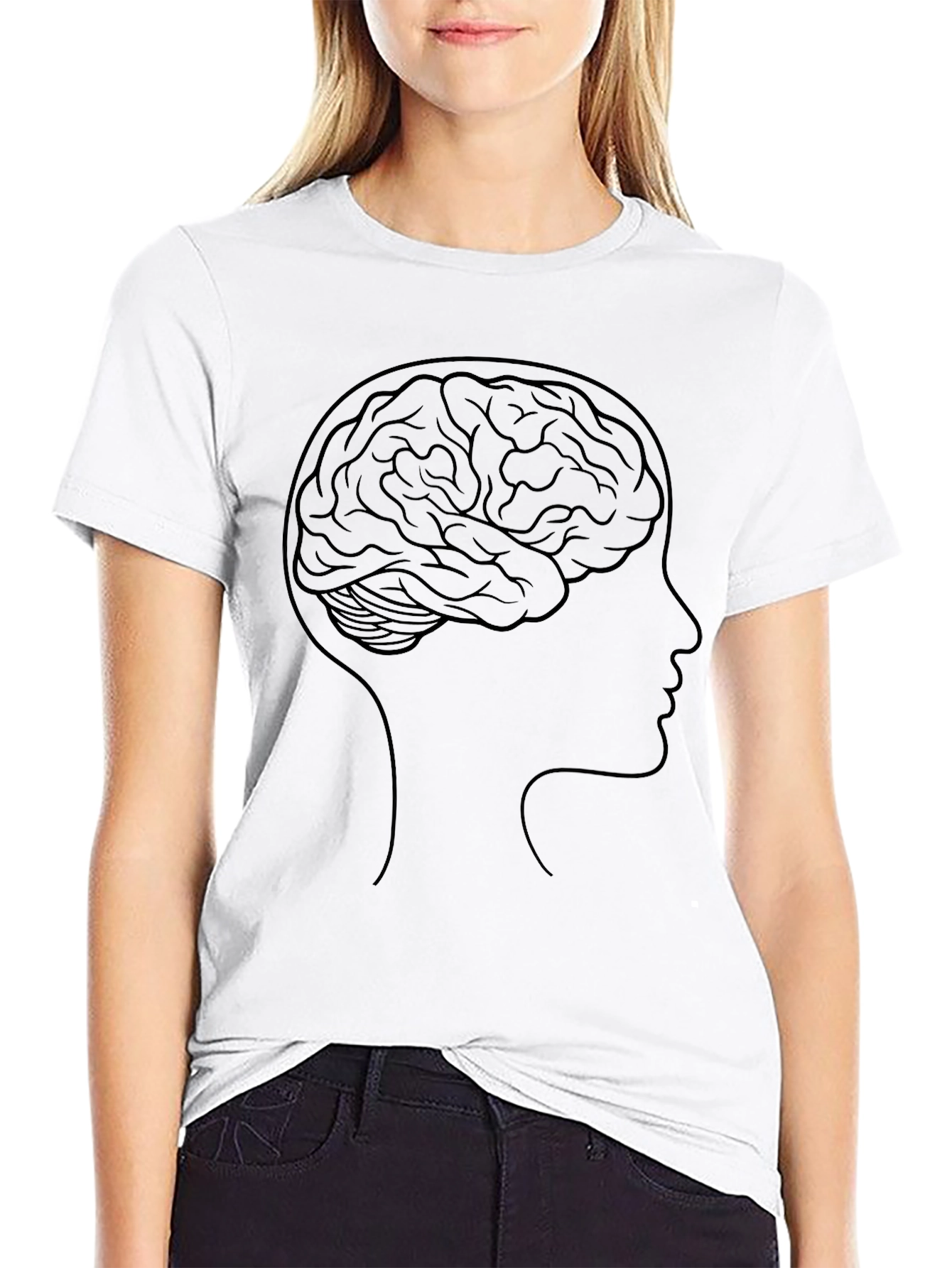 Brain Silhouette Graphic Tee - Black Cotton T-Shirt