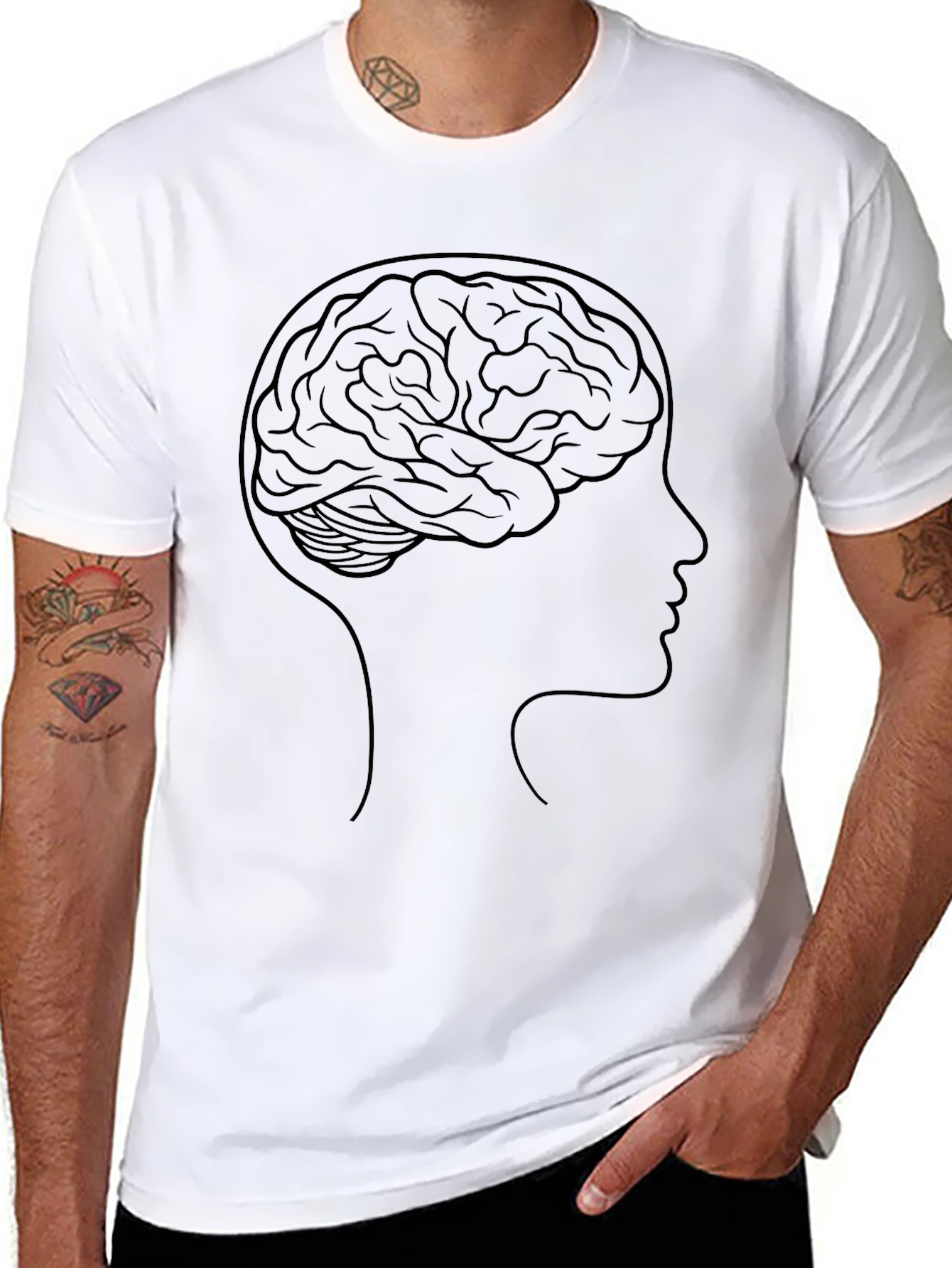Brain Silhouette Graphic Tee - Black Cotton T-Shirt
