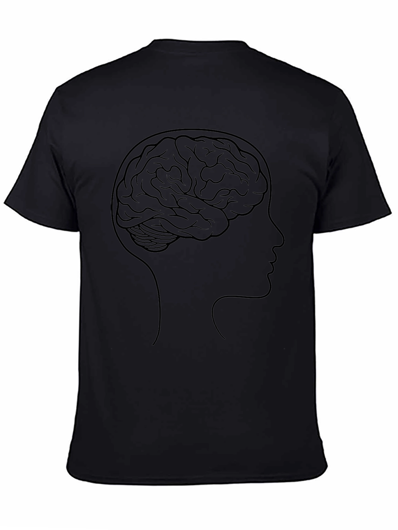 Brain Silhouette Graphic Tee - Black Cotton T-Shirt