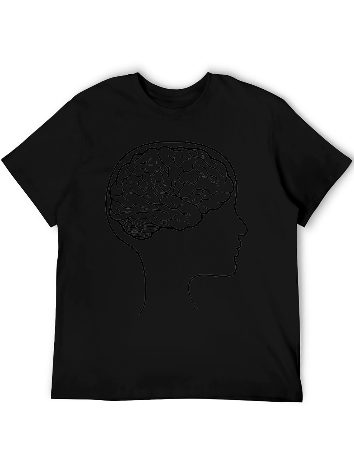 Brain Silhouette Graphic Tee - Black Cotton T-Shirt