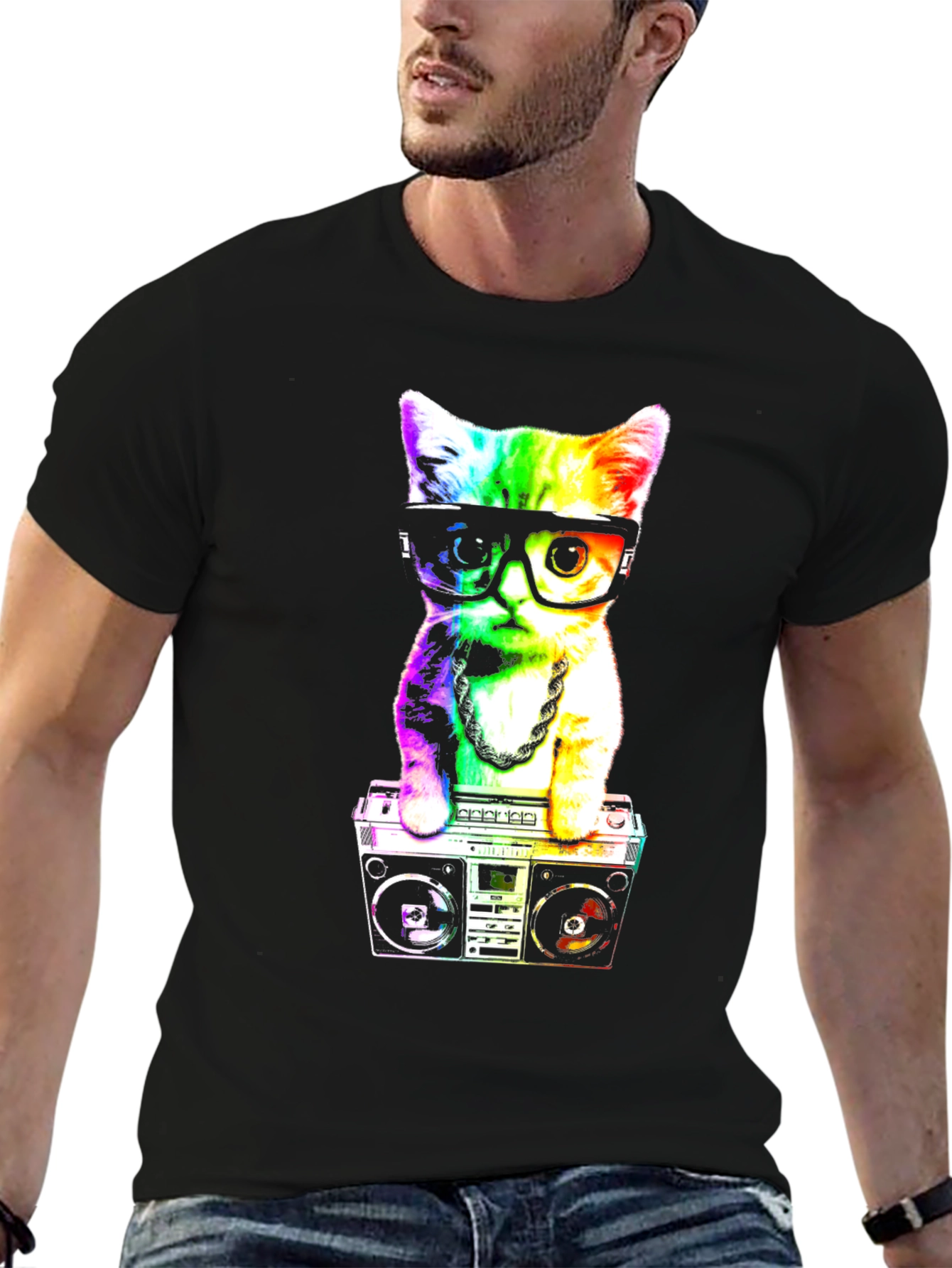 Rainbow Cat Boombox T-Shirt