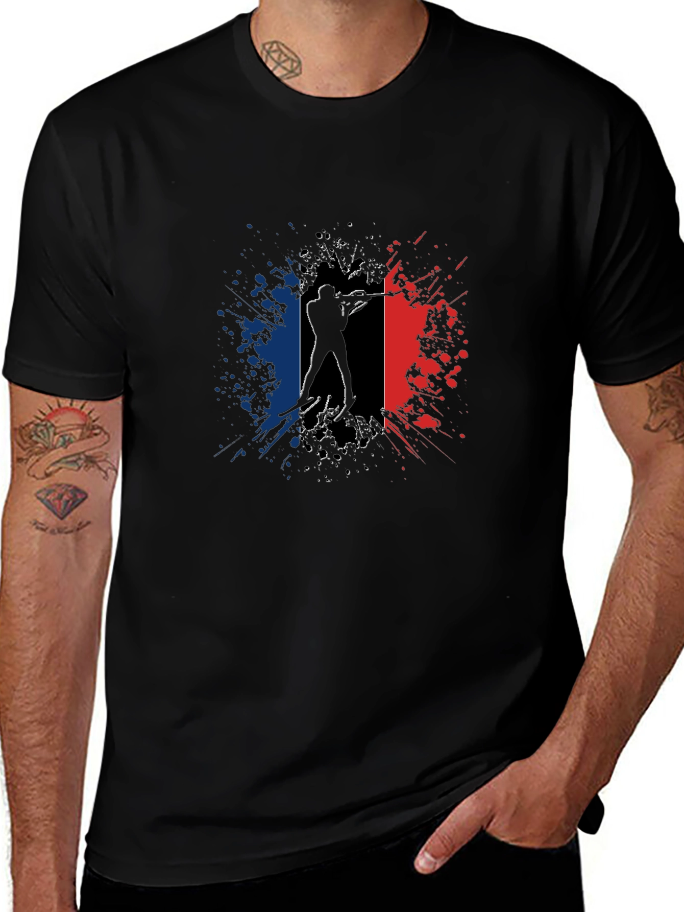 French Flag Silhouette Graphic T-Shirt - Black