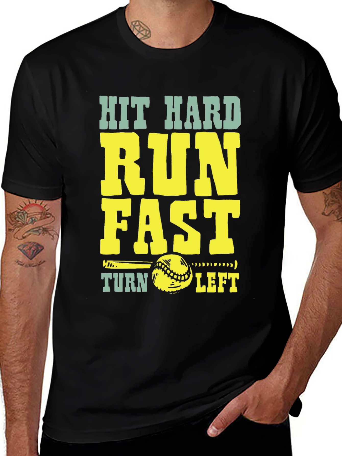 Hit Hard Run Fast Baseball Graphic T-Shirt