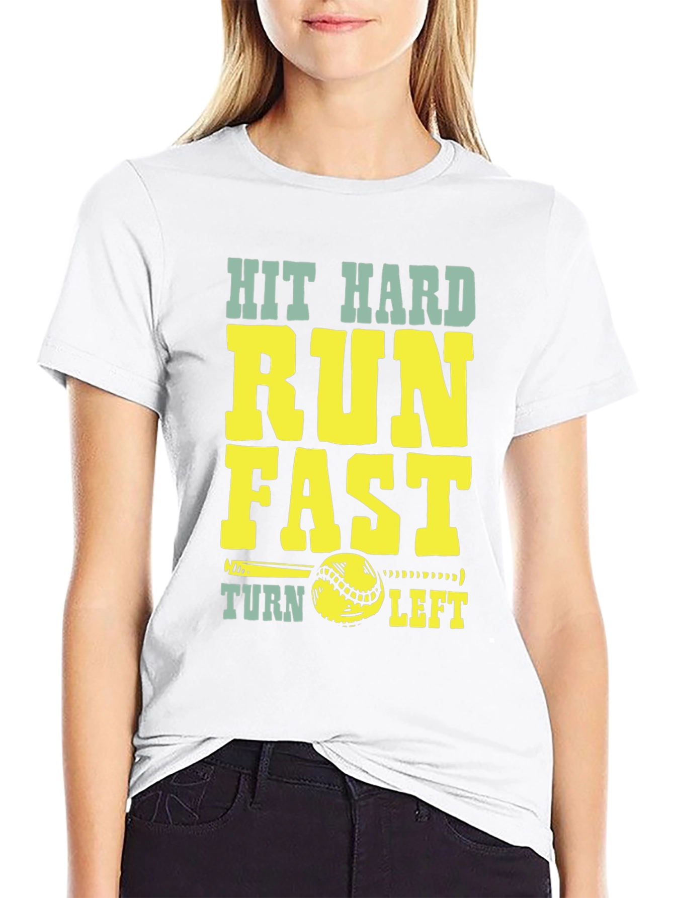 Hit Hard Run Fast Baseball Graphic T-Shirt