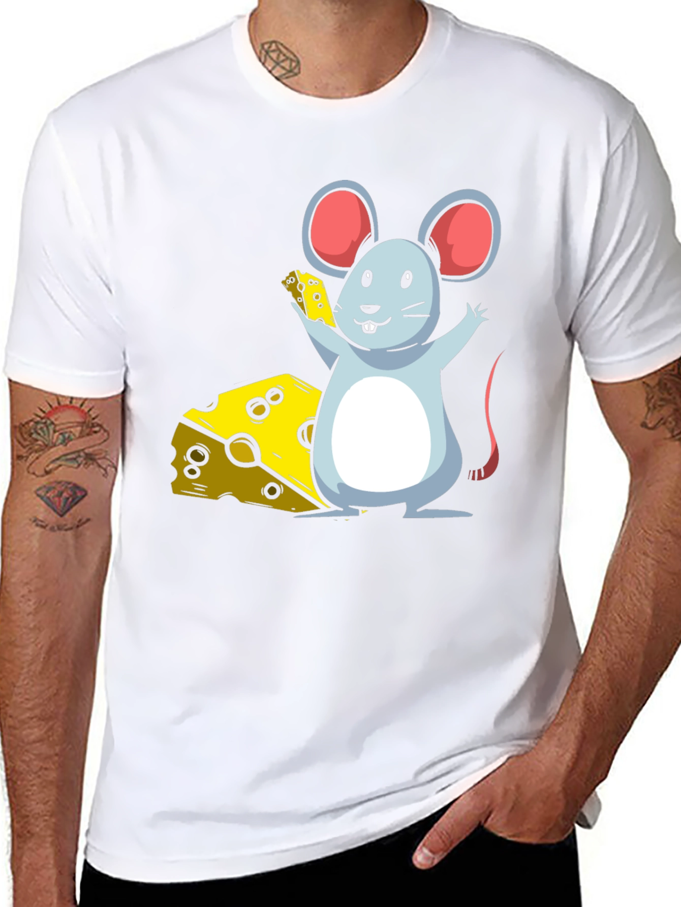 Cartoon Mouse & Cheese Graphic T-Shirt