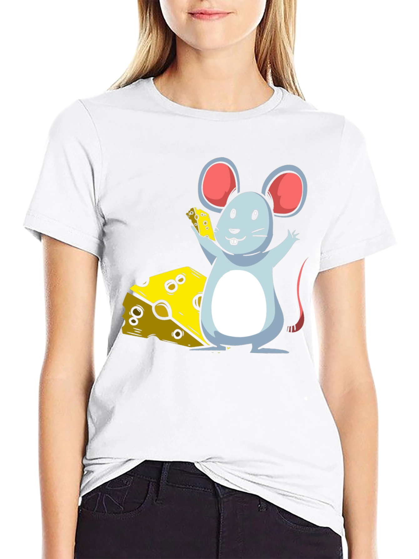 Cartoon Mouse & Cheese Graphic T-Shirt
