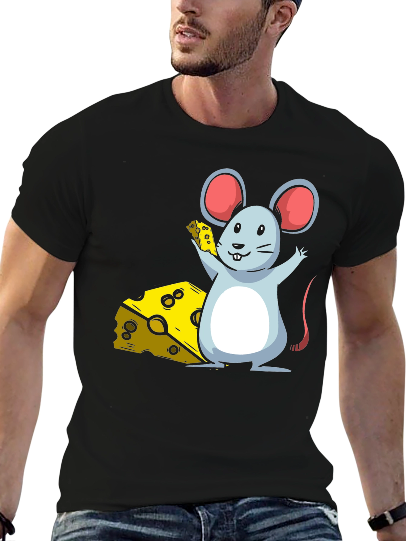 Cartoon Mouse & Cheese Graphic T-Shirt