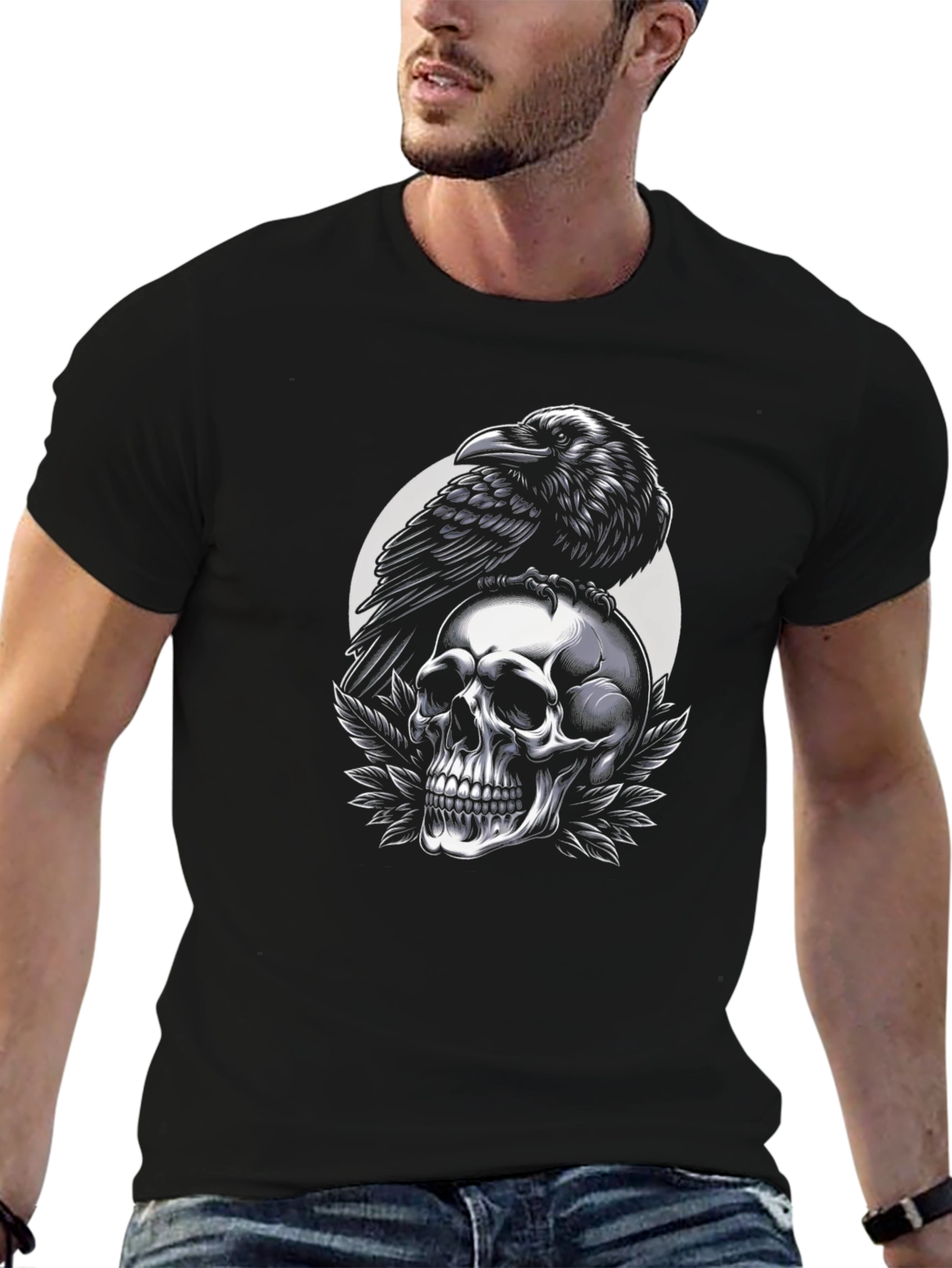Raven and Skull Graphic Black T-Shirt