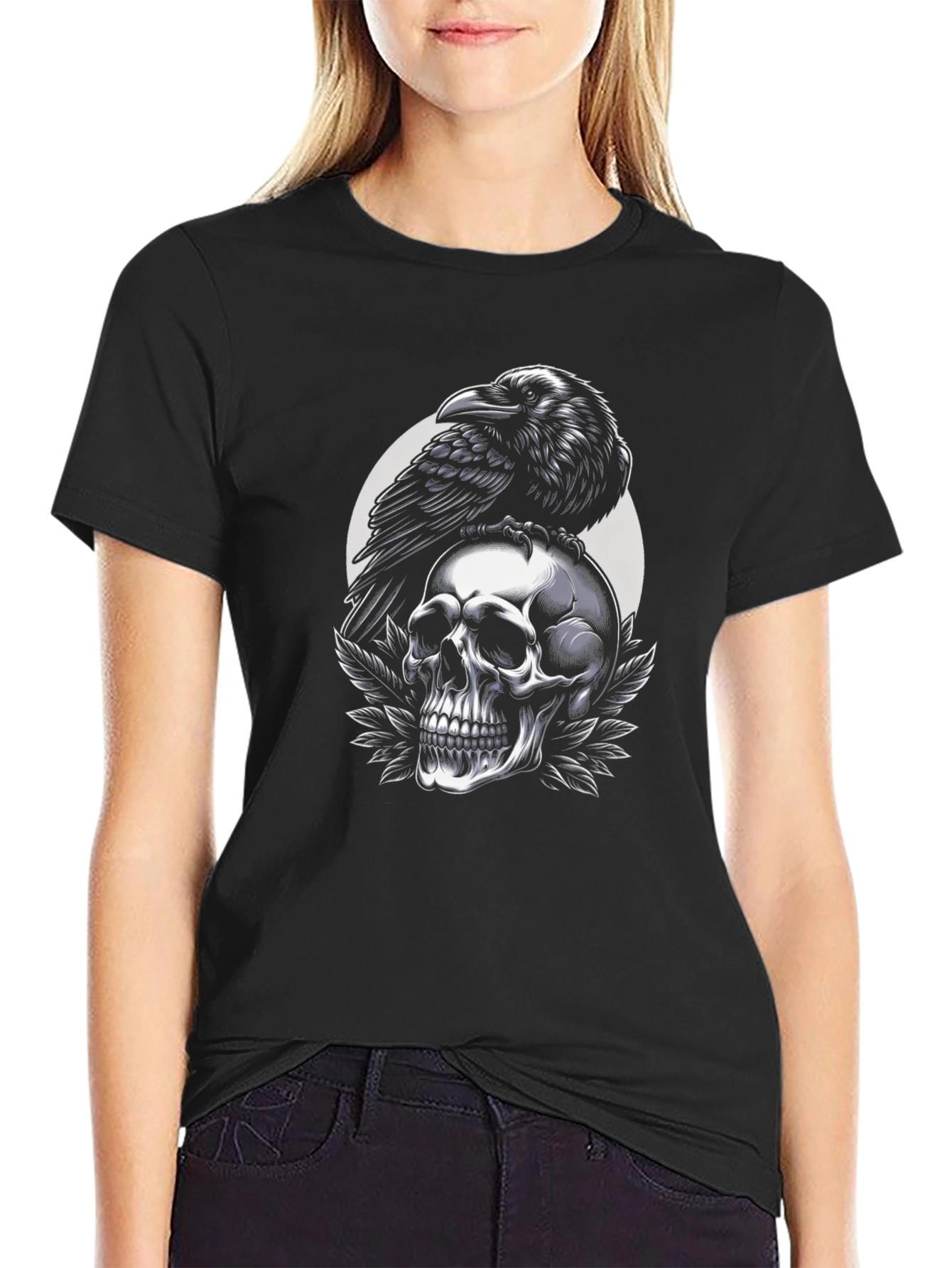 Raven and Skull Graphic Black T-Shirt