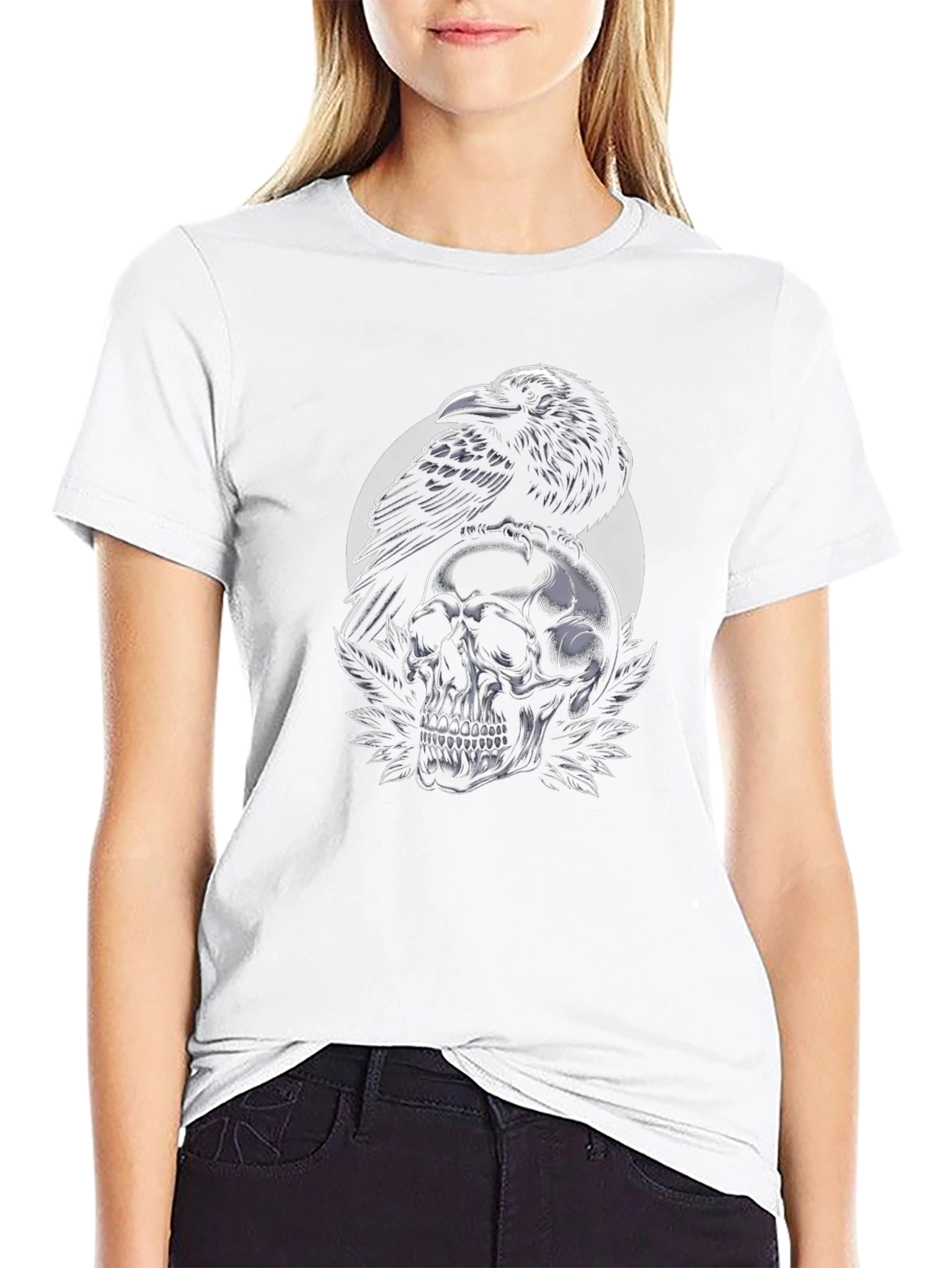 Raven and Skull Graphic Black T-Shirt