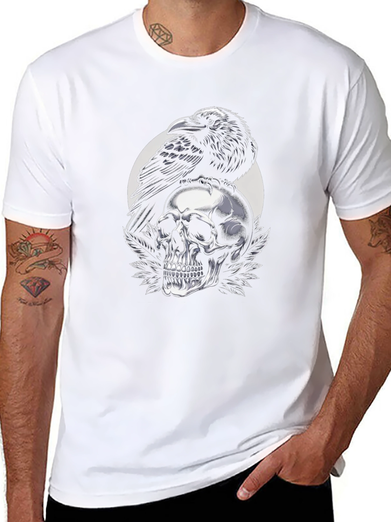 Raven and Skull Graphic Black T-Shirt
