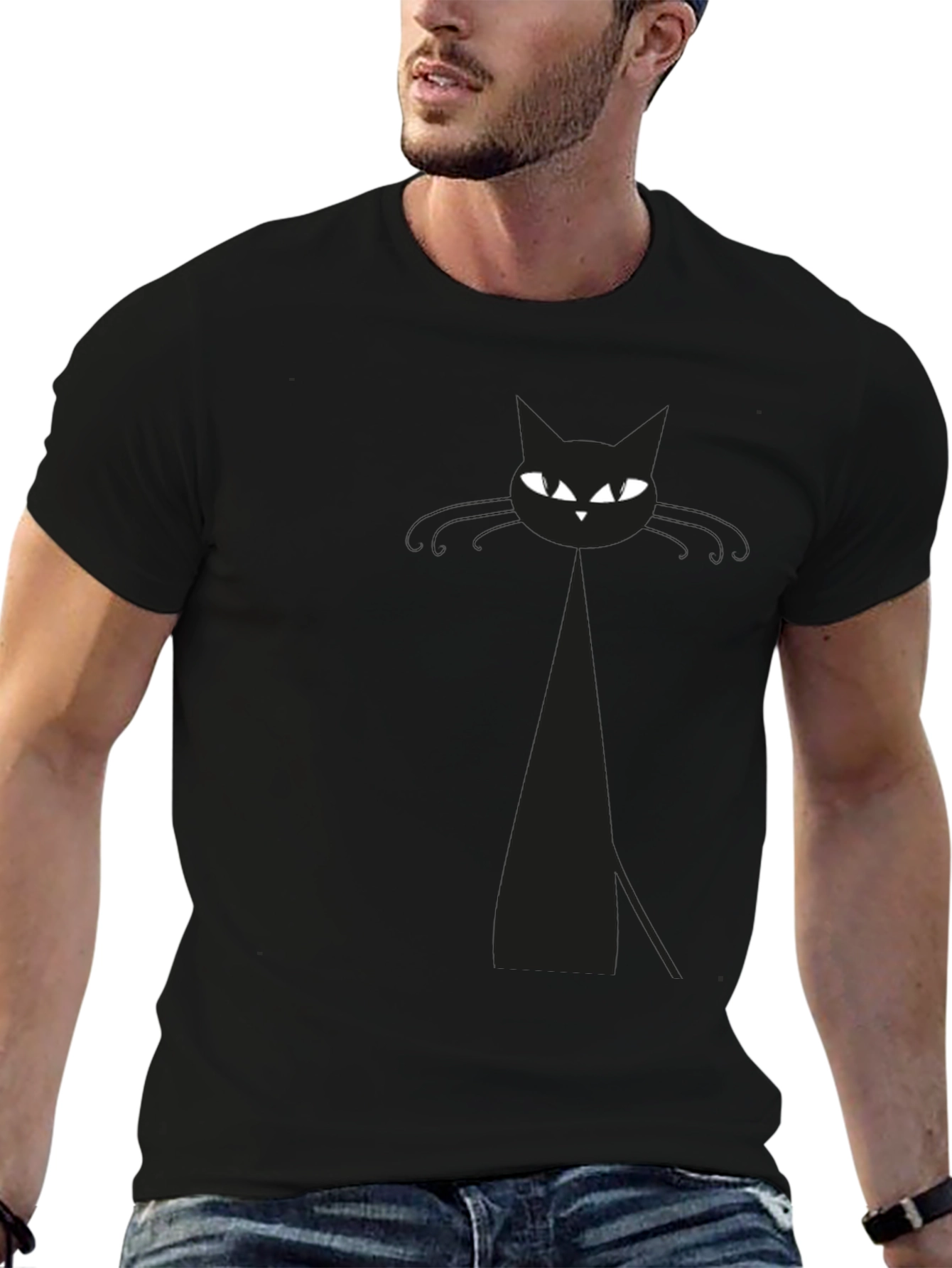 Mens Black Cat Graphic T-Shirt