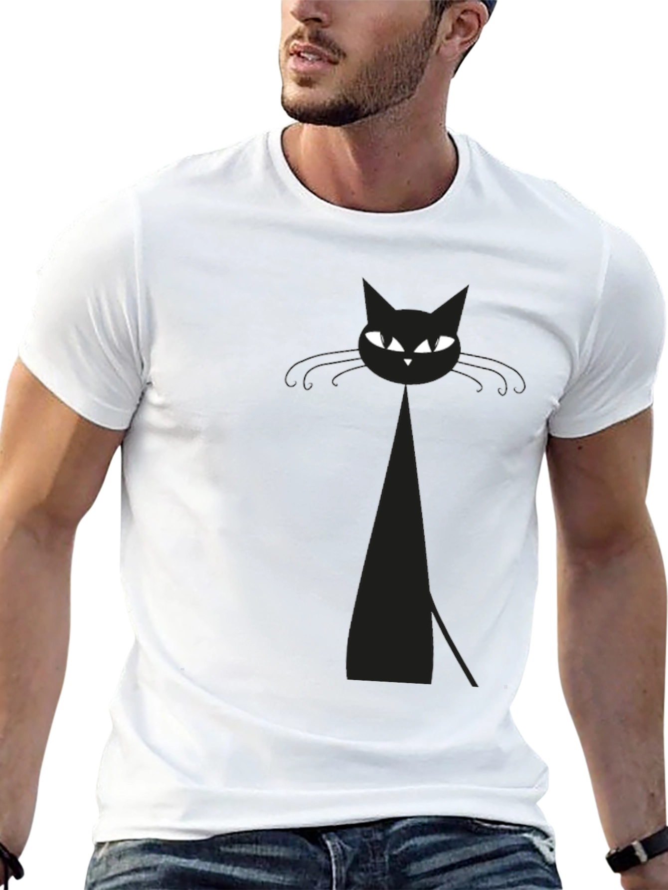 Mens Black Cat Graphic T-Shirt