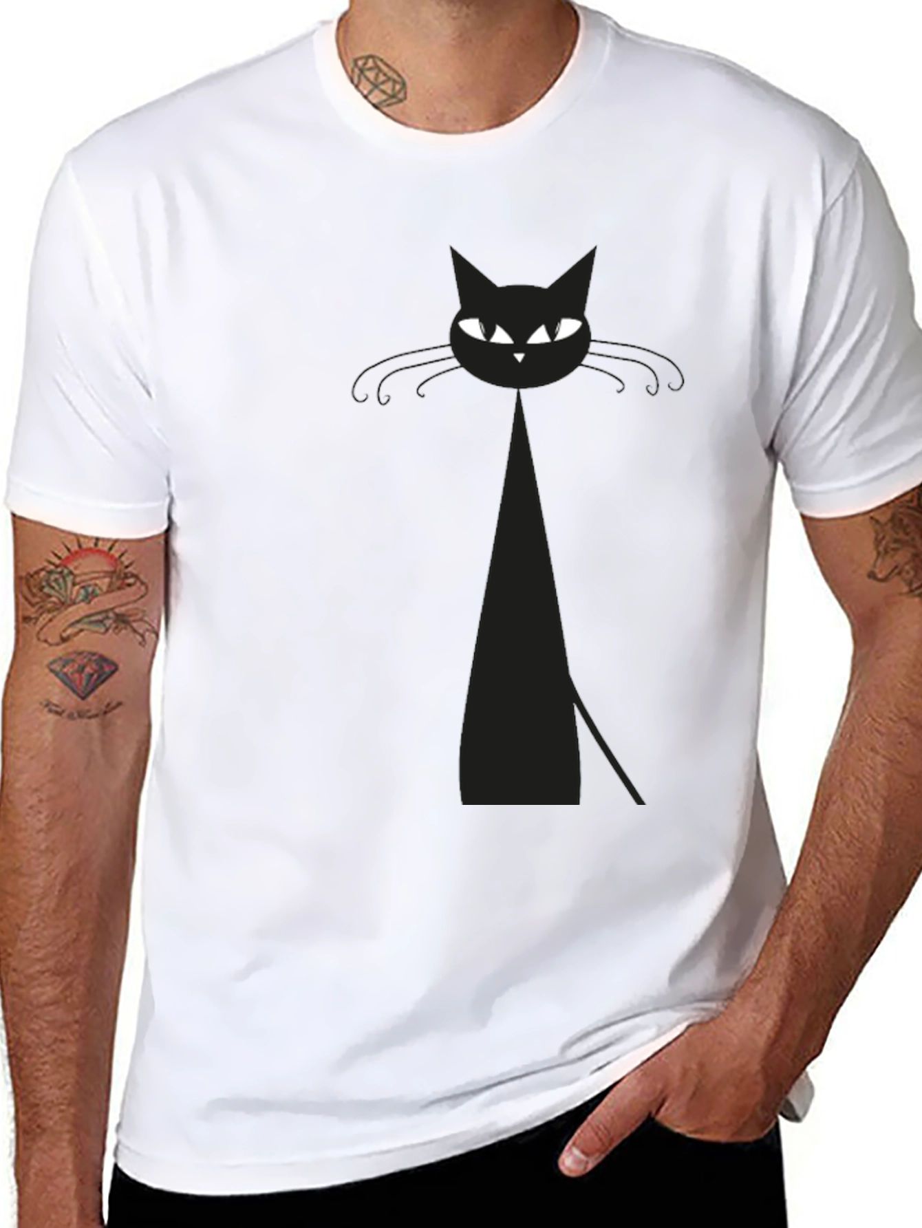 Mens Black Cat Graphic T-Shirt