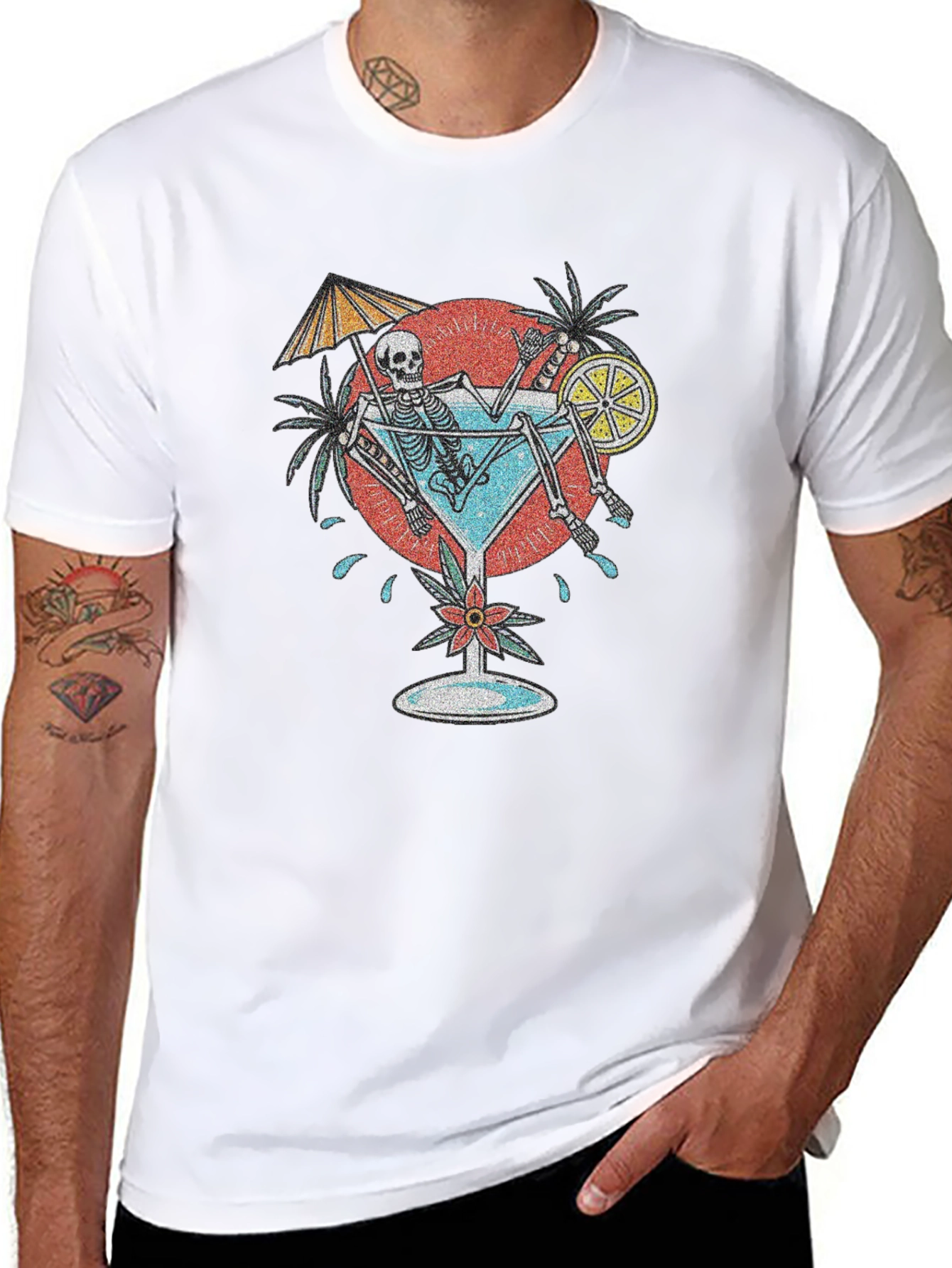 Skeleton Sipping Cocktail Graphic Tee