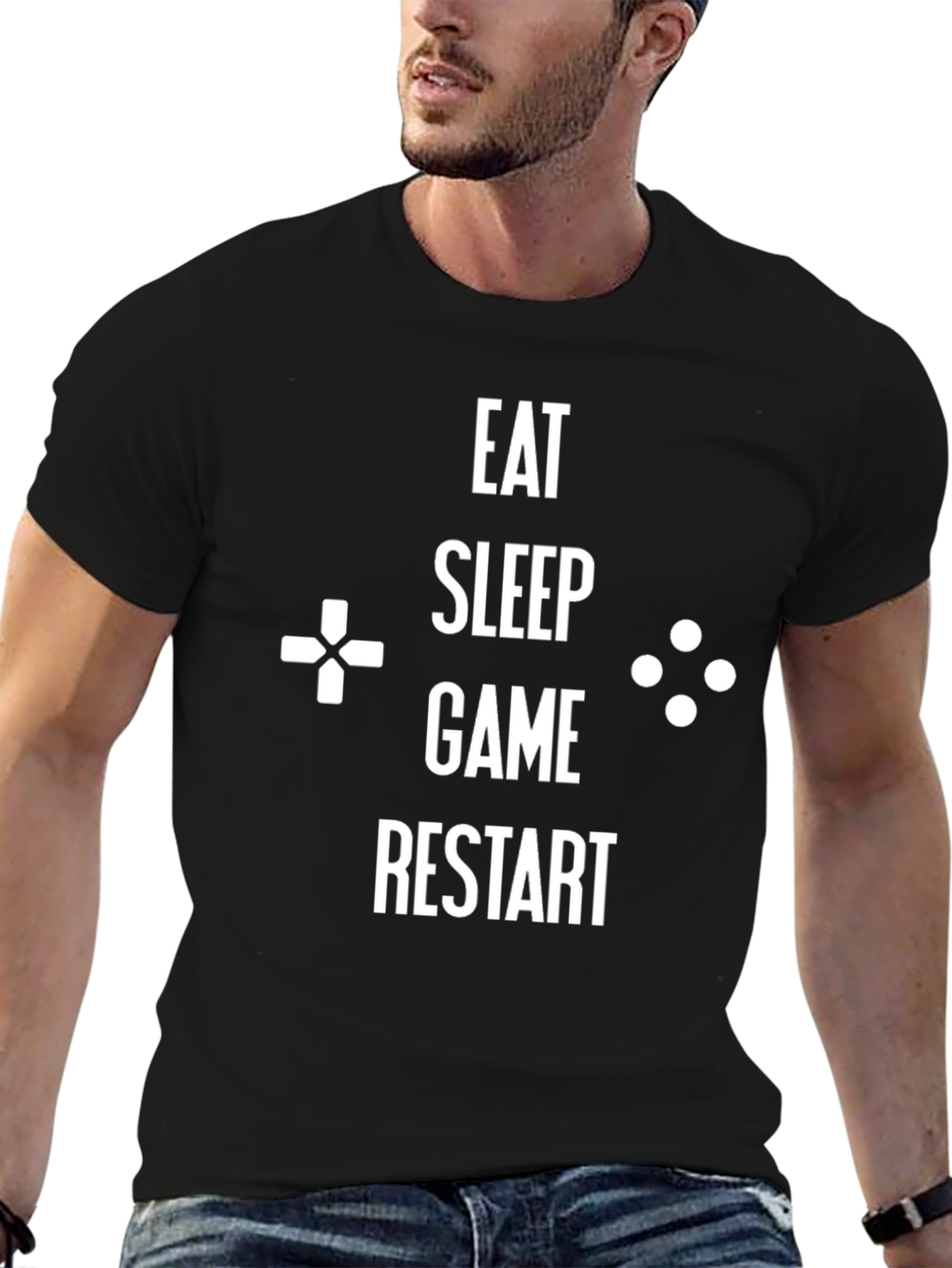 Eat Sleep Game Restart Black Graphic Tee