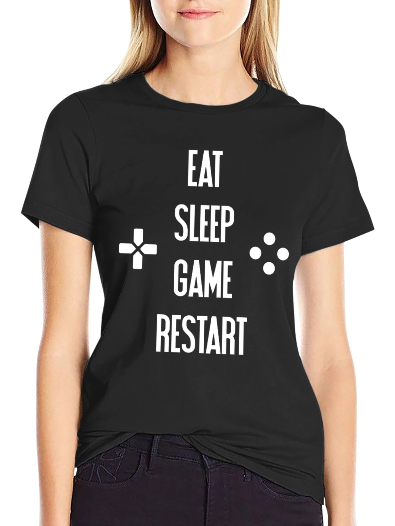 Eat Sleep Game Restart Black Graphic Tee