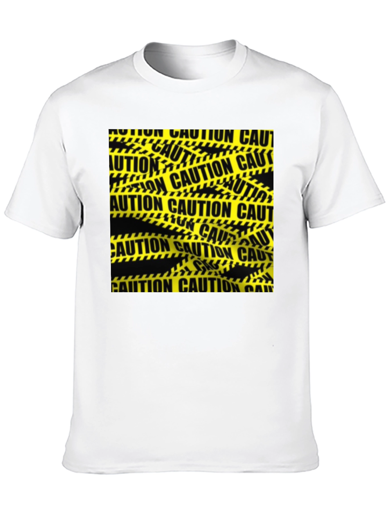 Caution Tape Graphic Tee - Black Cotton Casual T-Shirt