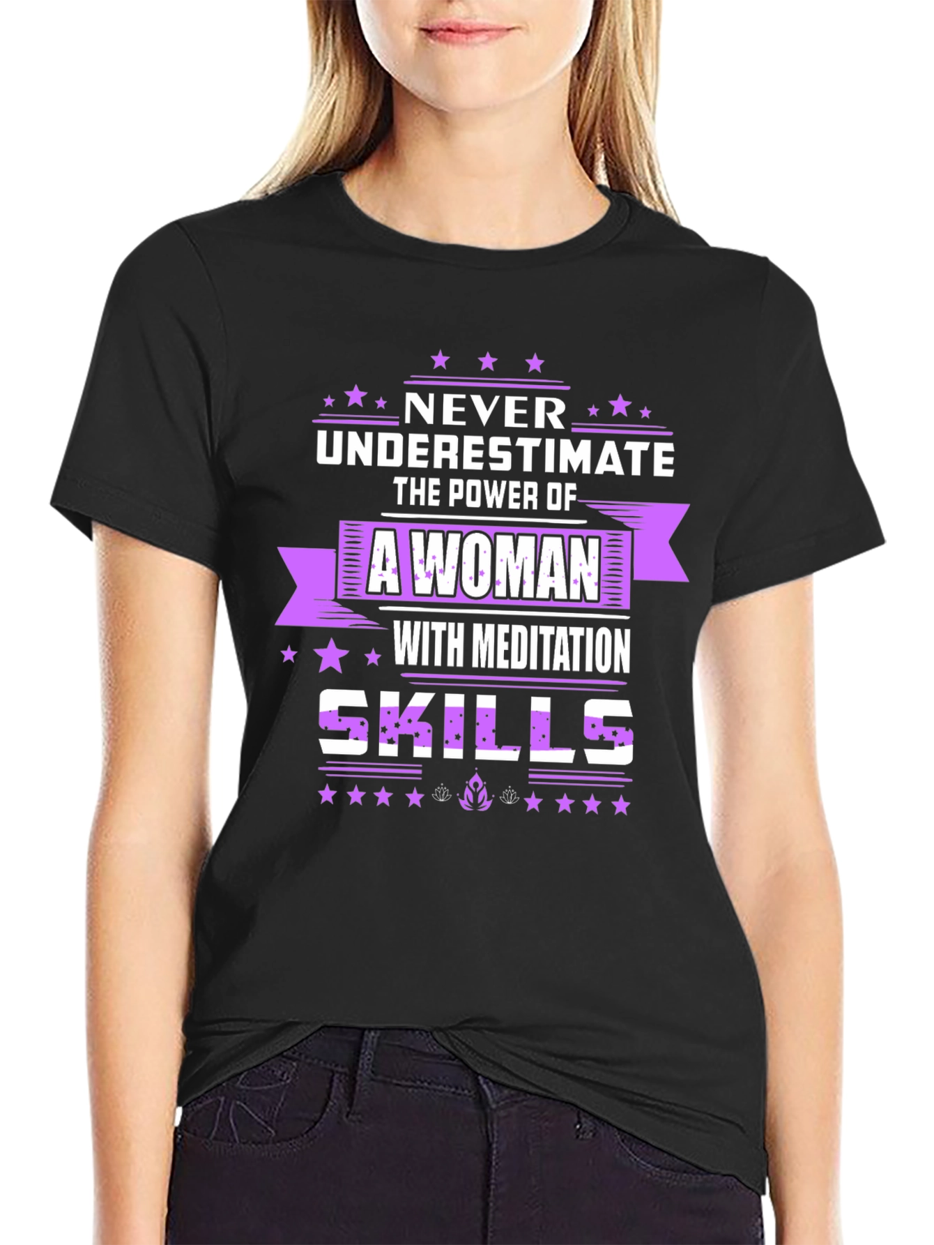 Never Underestimate Woman with Meditation Skills T-Shirt