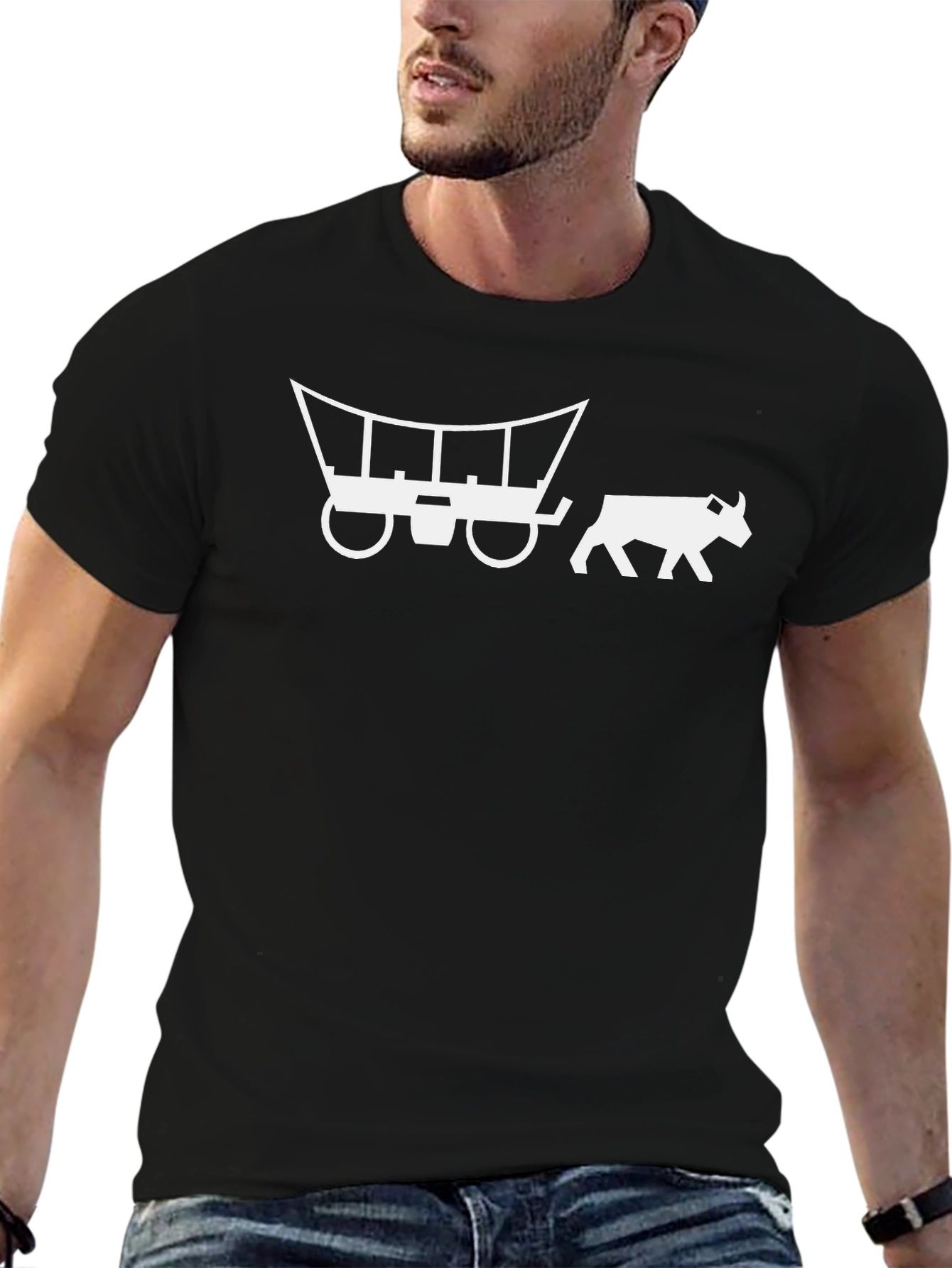 Ox-Powered Wagon Graphic Tee - Classic Black Cotton
