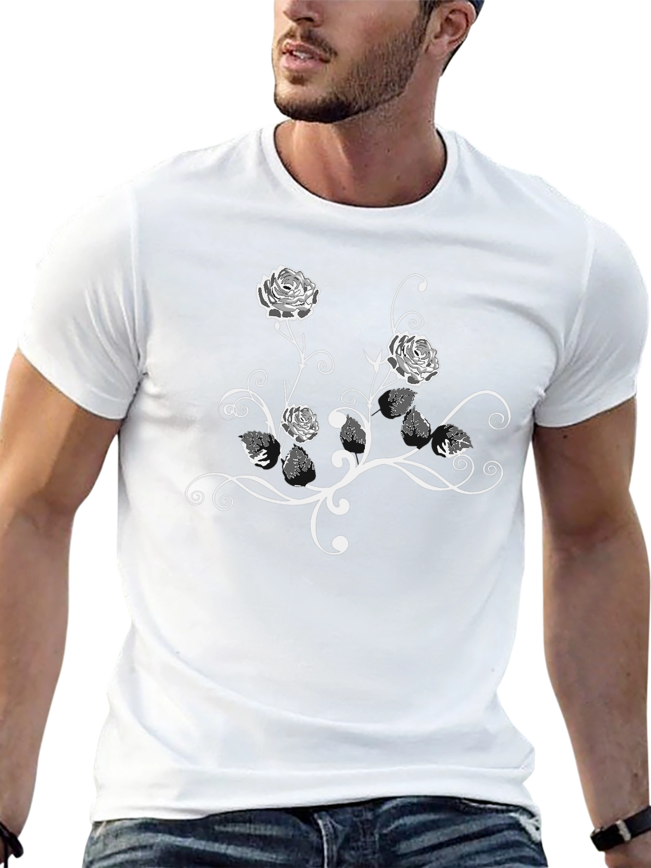 Black Floral Rose Graphic Tee