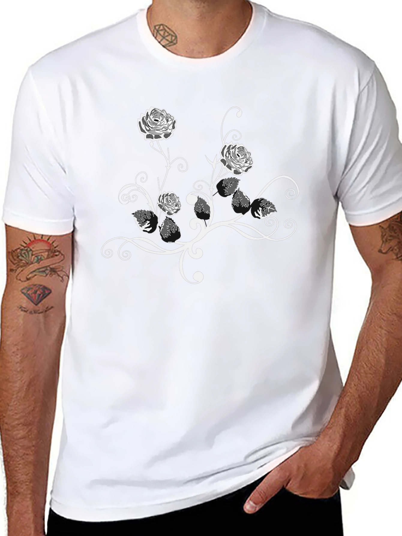 Black Floral Rose Graphic Tee