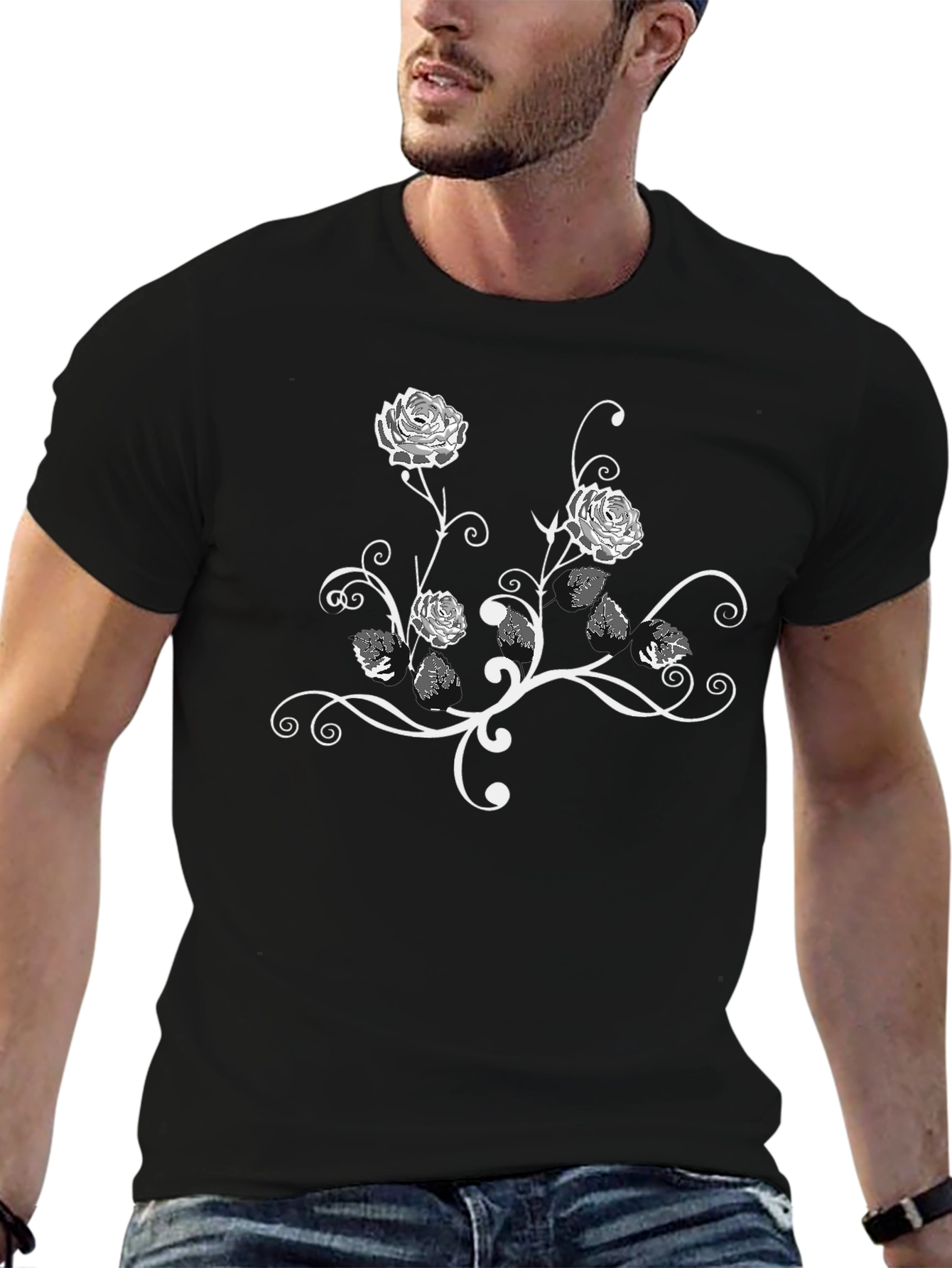 Black Floral Rose Graphic Tee