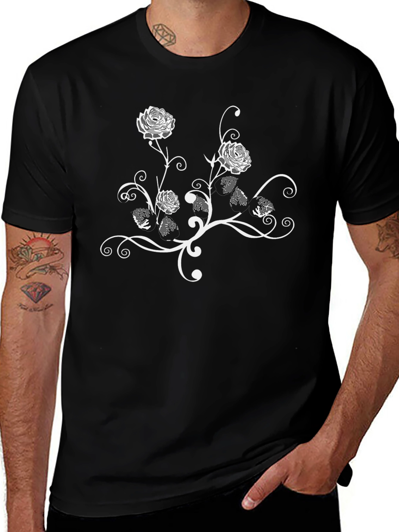 Black Floral Rose Graphic Tee