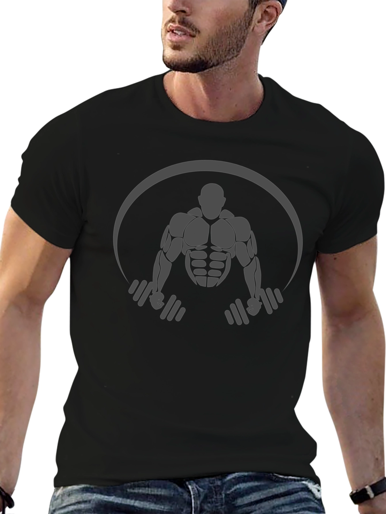 Black Gym T-Shirt: Bodybuilder Design