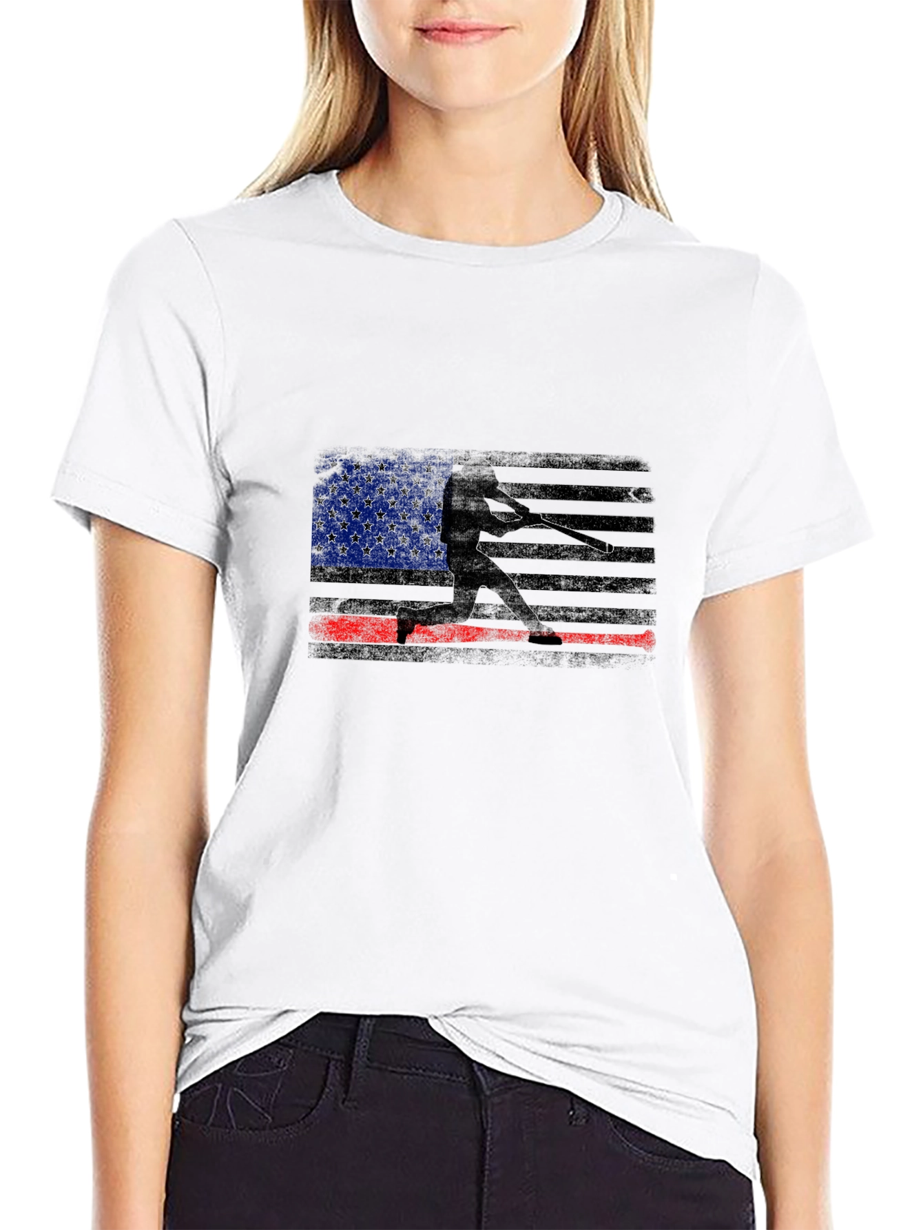 USA Flag Baseball Graphic Tee - Black