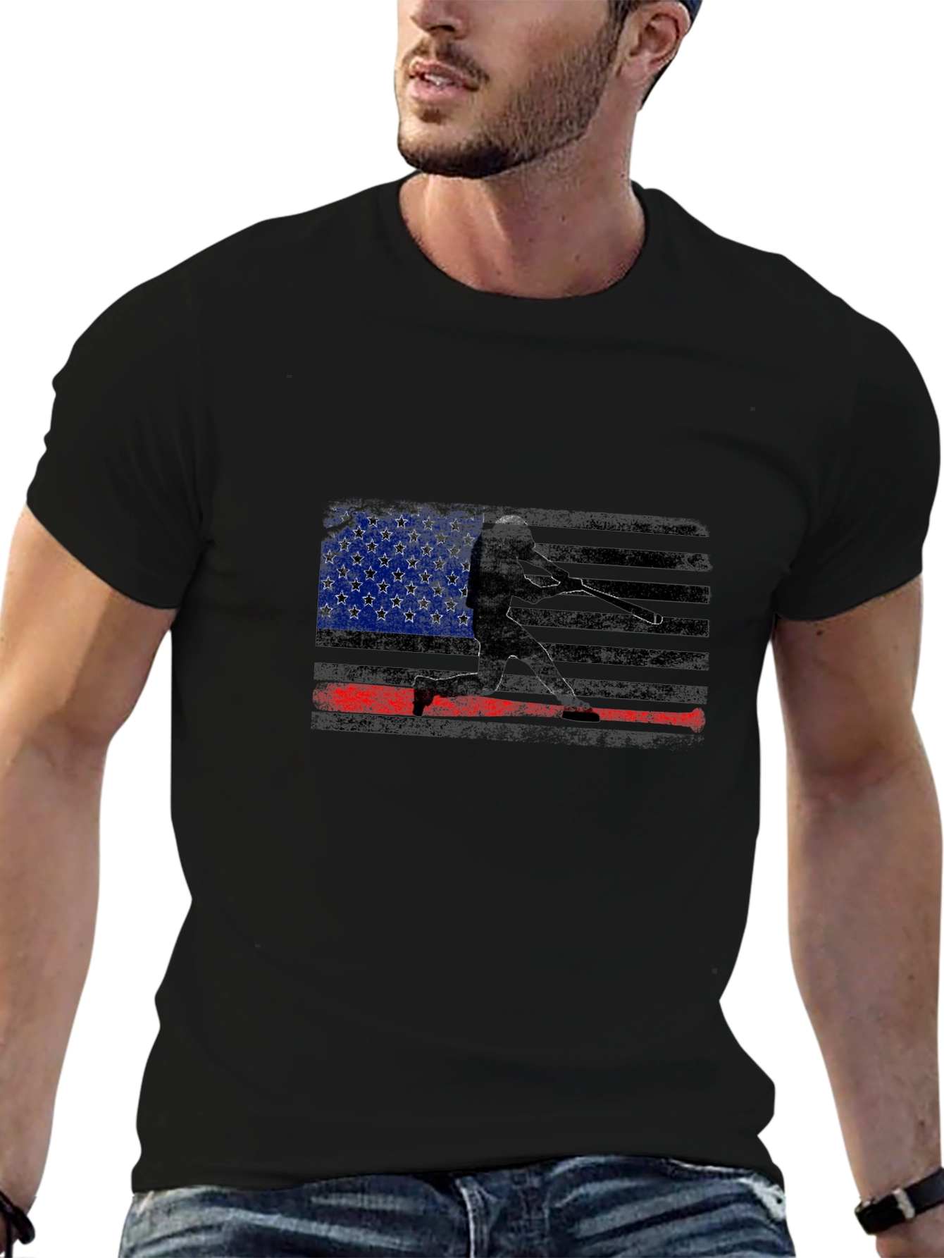 USA Flag Baseball Graphic Tee - Black
