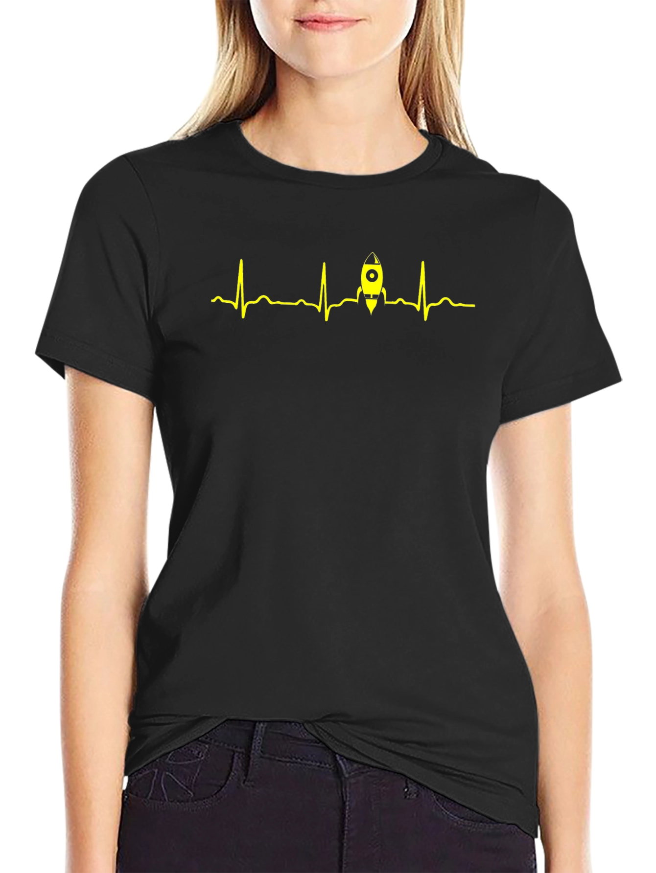Rocket Heartbeat T-Shirt - Black Crew Neck Tee