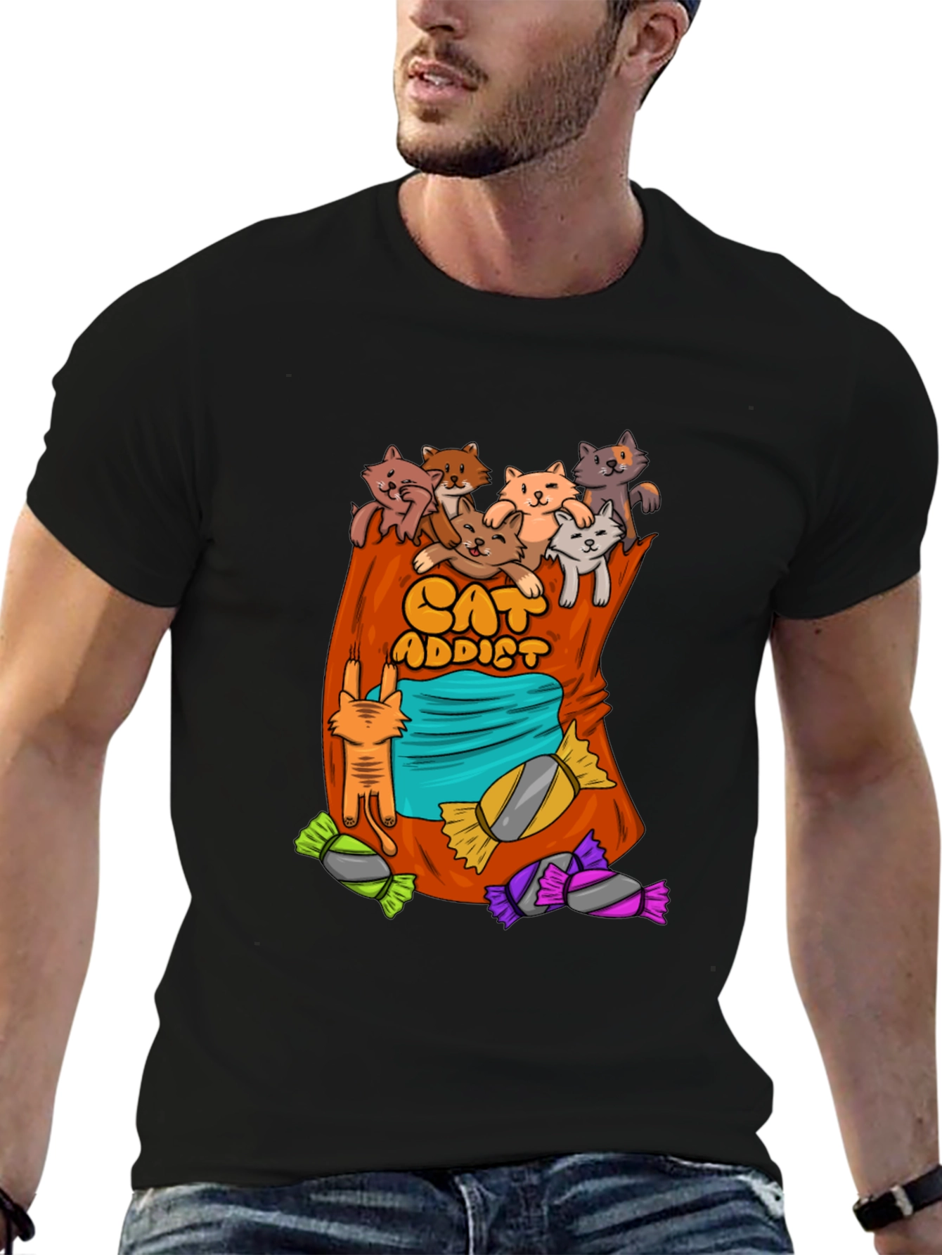 Cat Addict T-Shirt - Cartoon Cats & Candy!