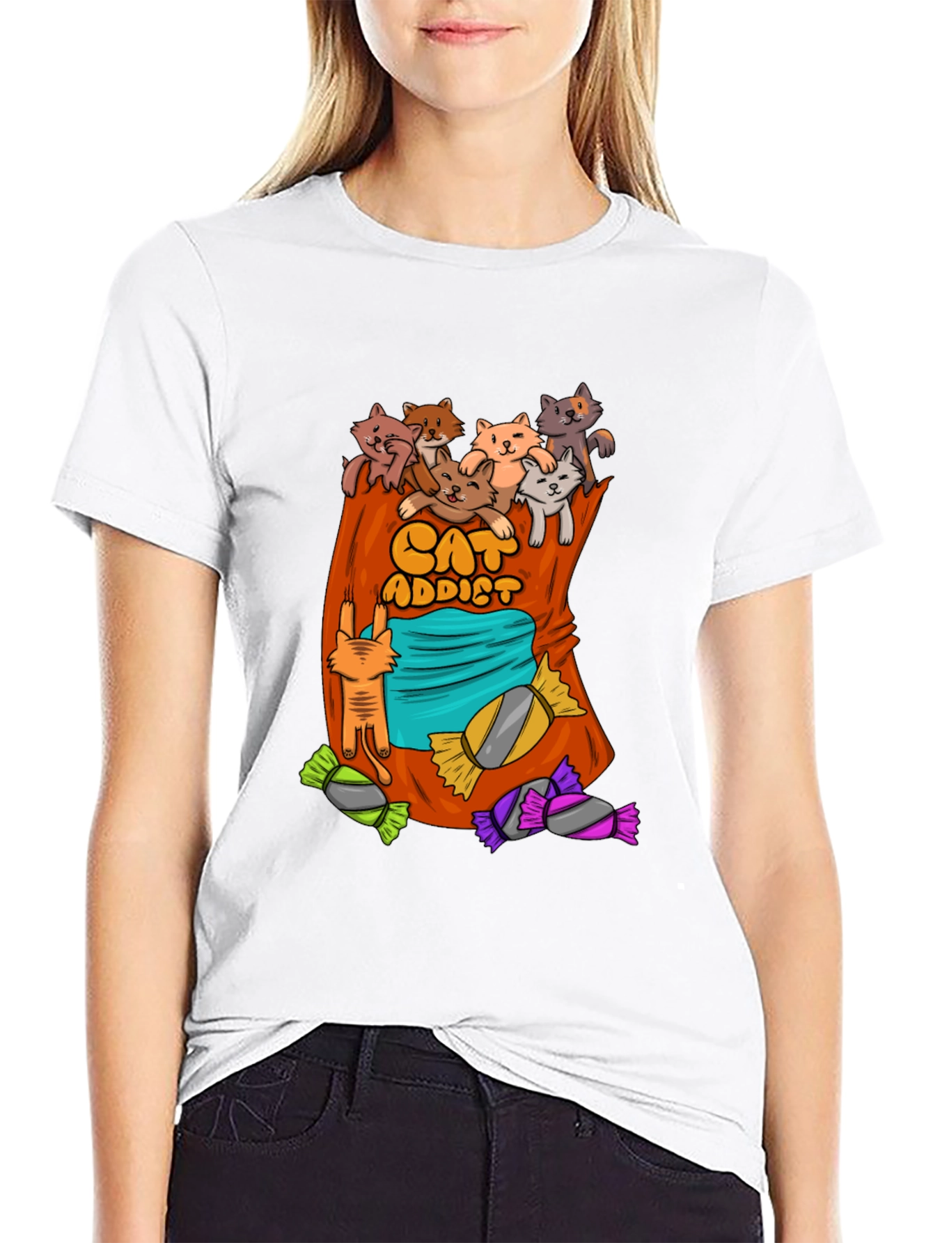 Cat Addict T-Shirt - Cartoon Cats & Candy!