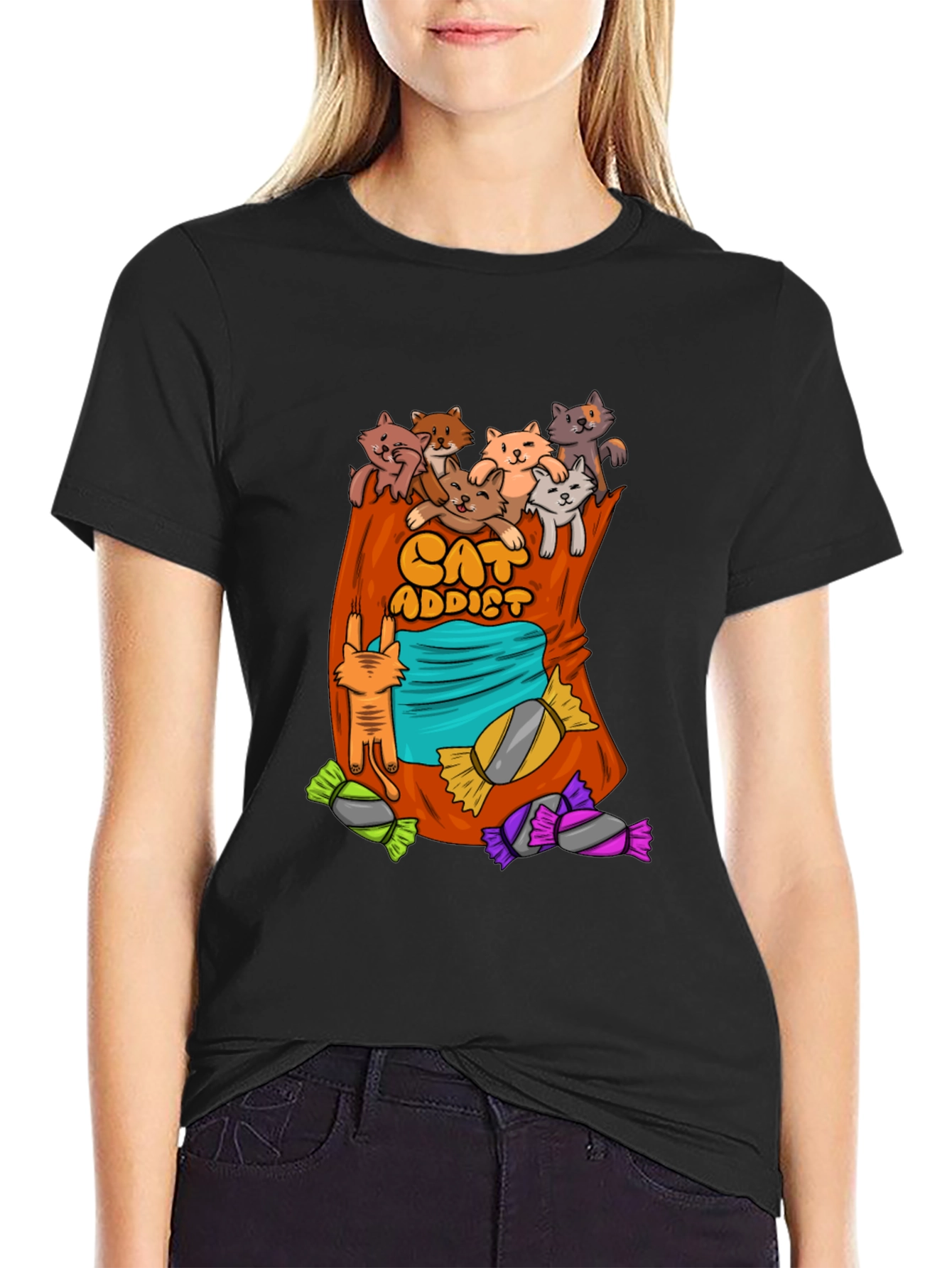 Cat Addict T-Shirt - Cartoon Cats & Candy!
