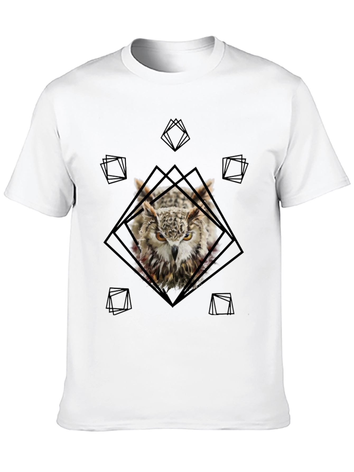 Owl Graphic Tee - Geometric Design Black T-Shirt