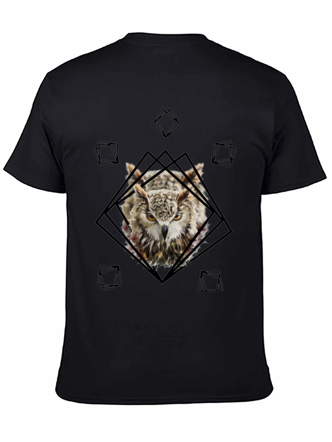 Owl Graphic Tee - Geometric Design Black T-Shirt