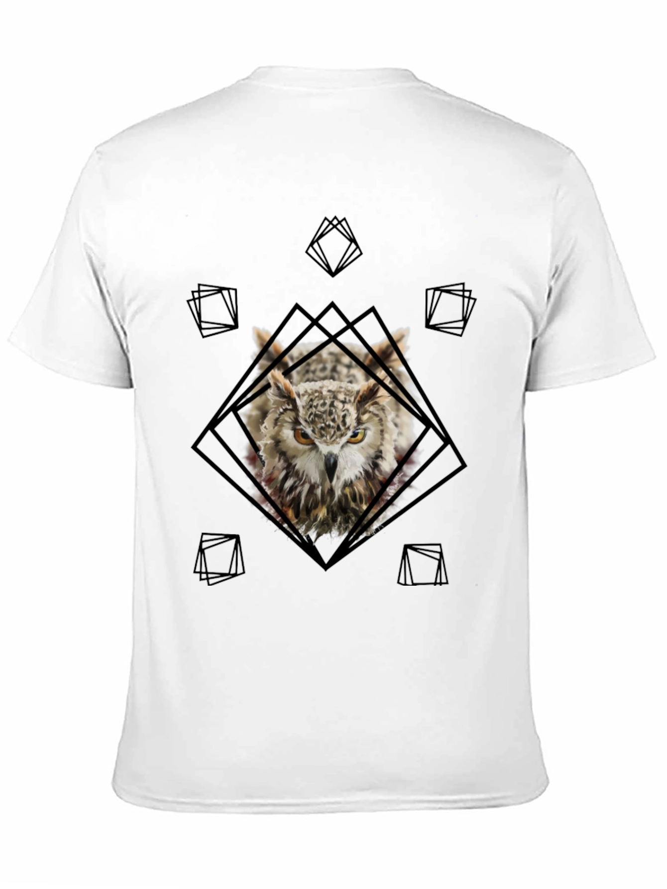 Owl Graphic Tee - Geometric Design Black T-Shirt