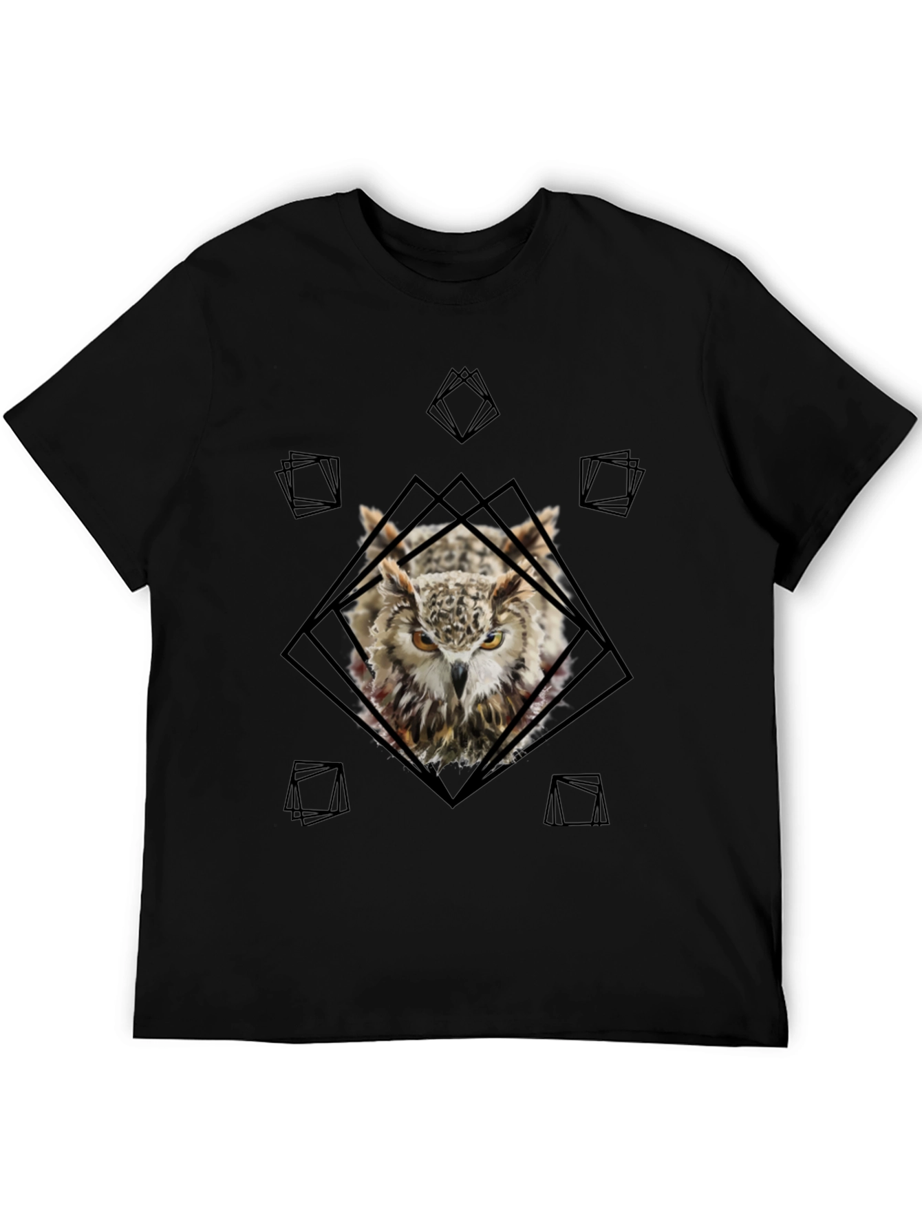 Owl Graphic Tee - Geometric Design Black T-Shirt