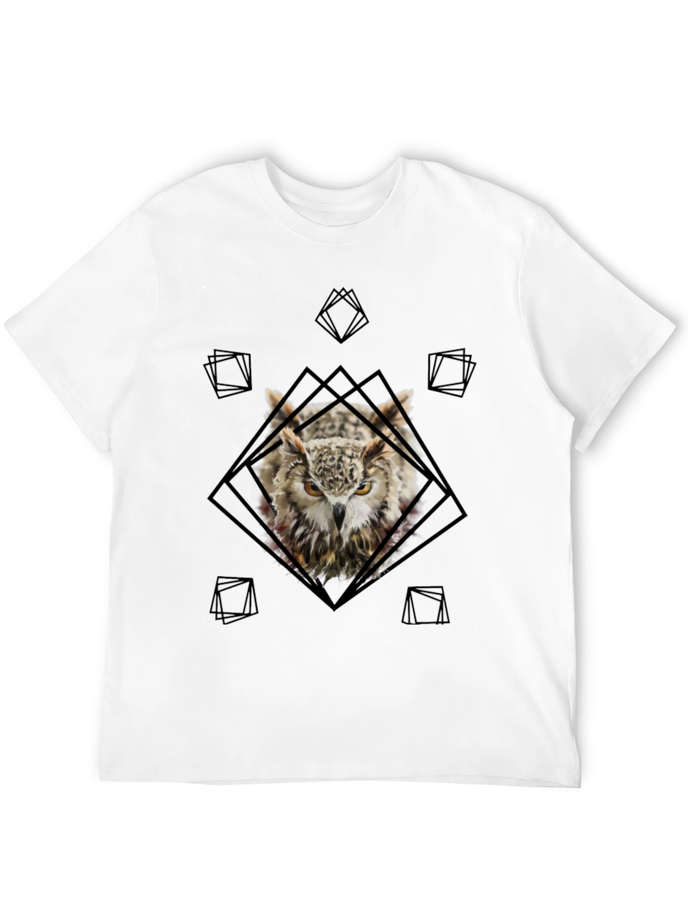 Owl Graphic Tee - Geometric Design Black T-Shirt