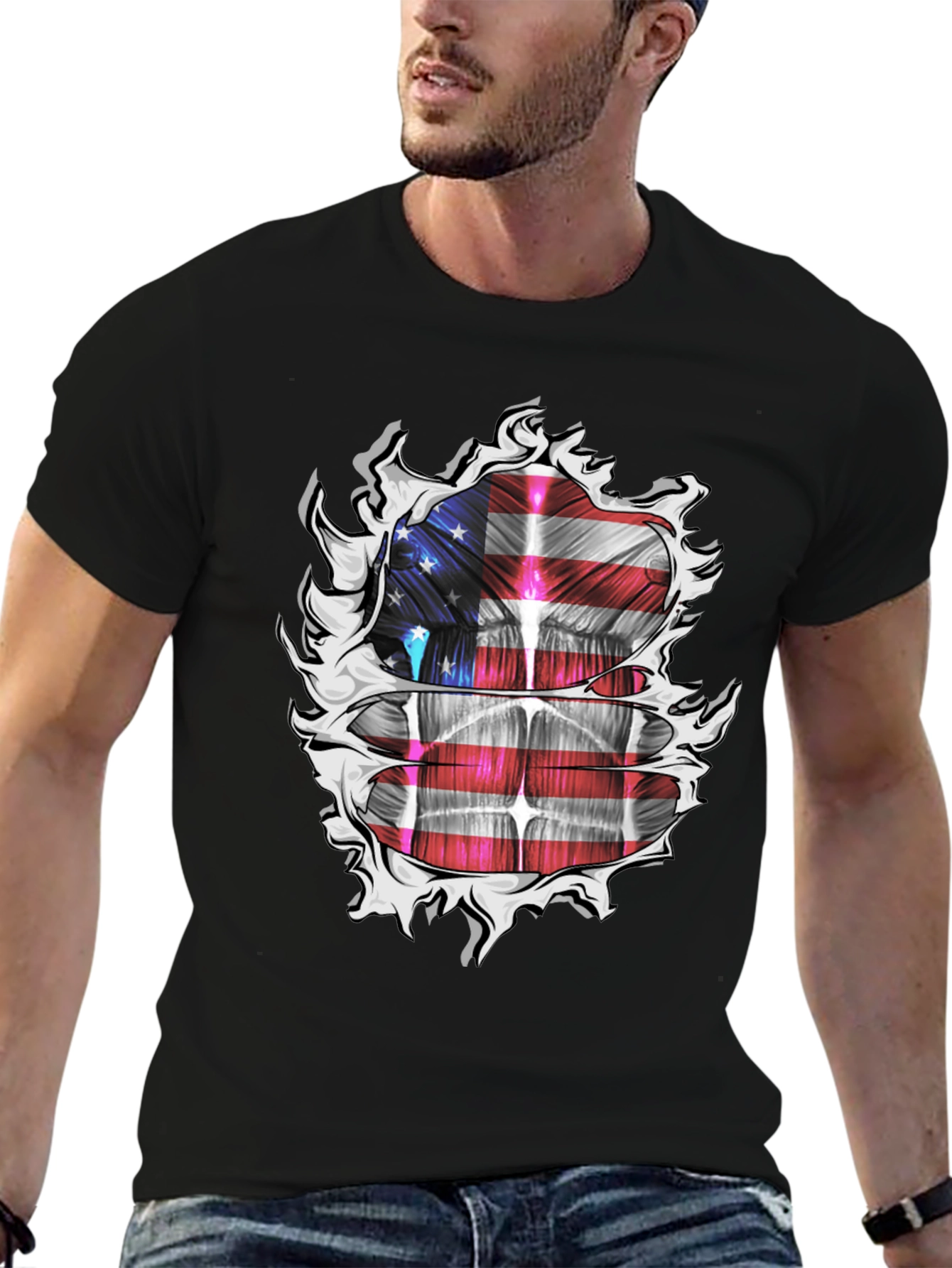 USA Flag Ripped T-Shirt