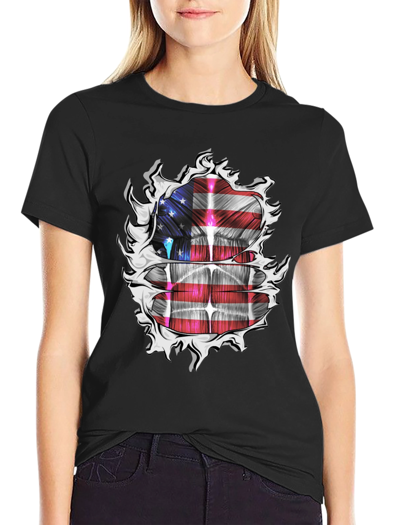USA Flag Ripped T-Shirt
