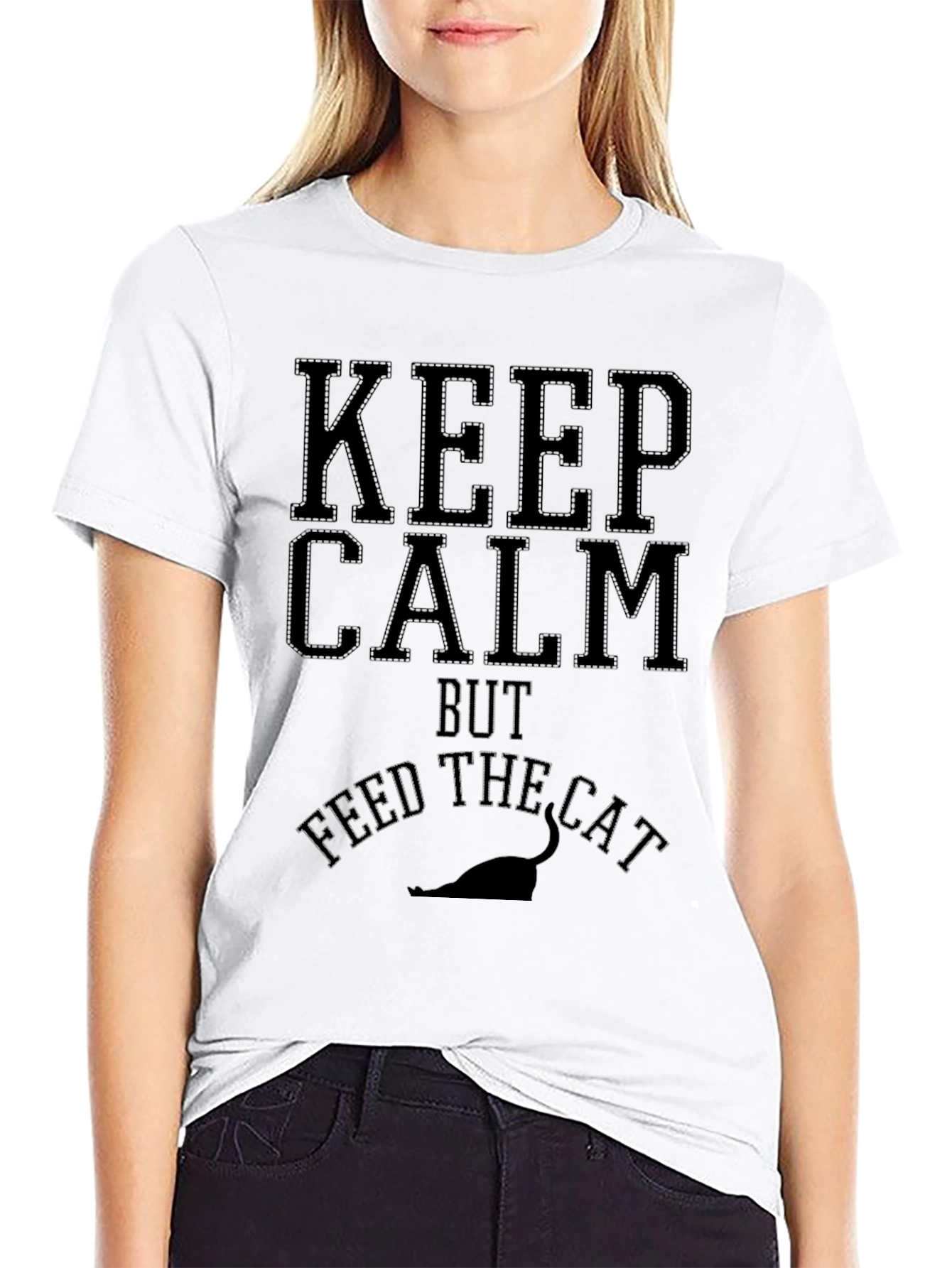 Keep Calm Feed Cat Black Graphic Tee - Mens