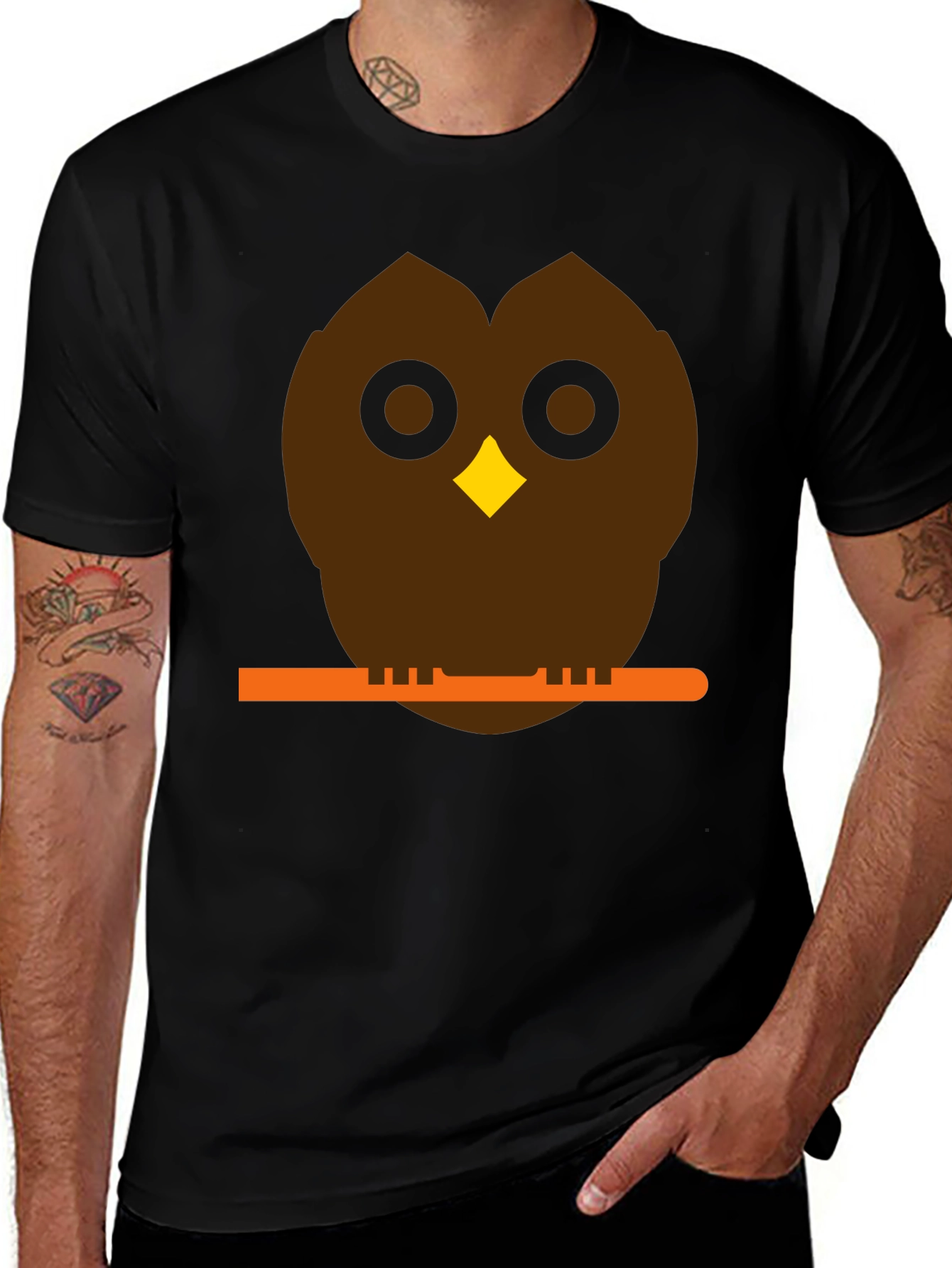 Owl on Branch Graphic Tee - Unisex Black T-Shirt