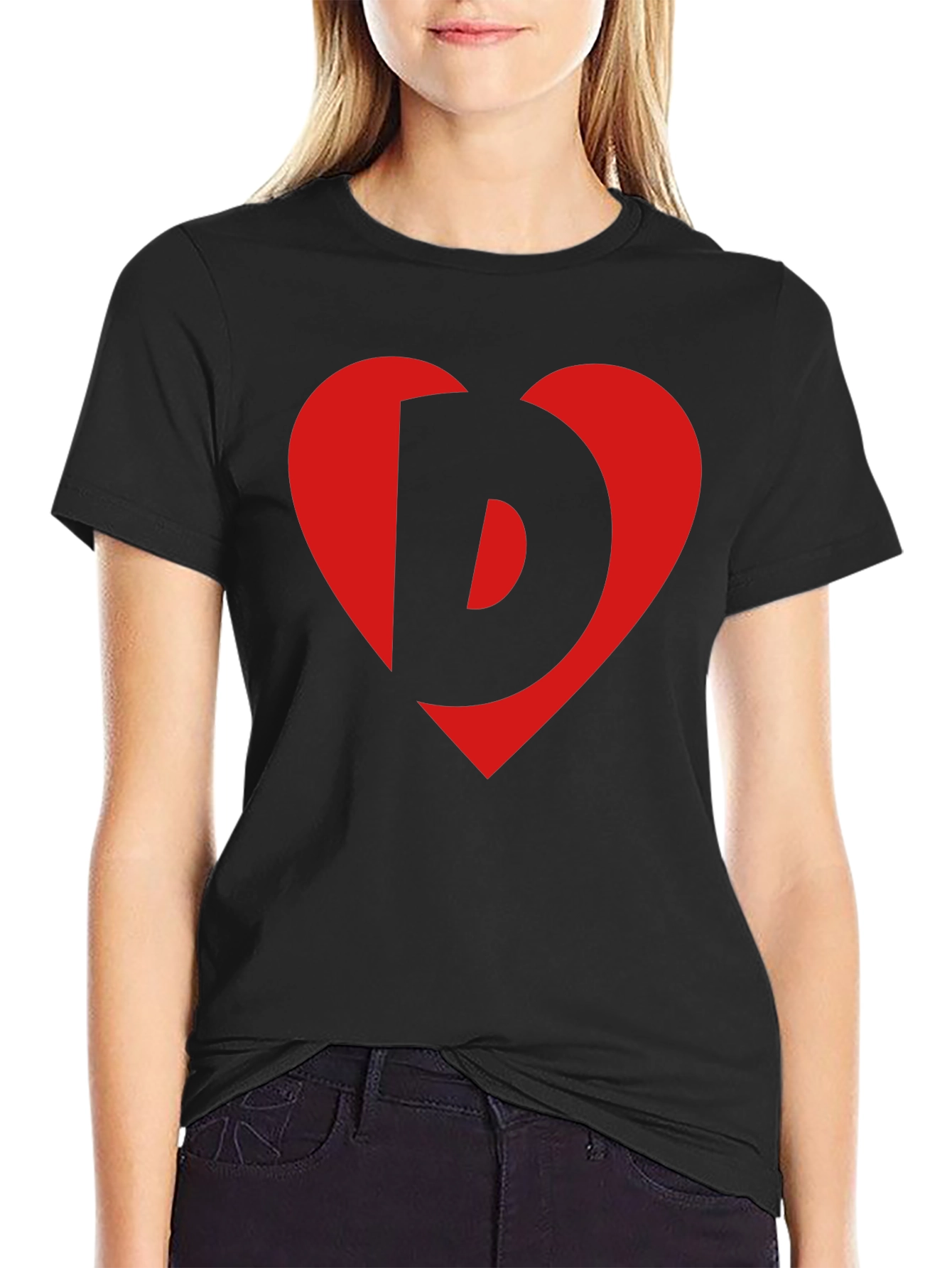 Heart Letter Graphic Tee - Stylish Black Cotton Shirt