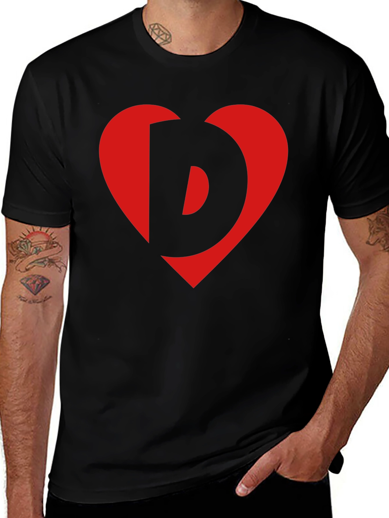 Heart Letter Graphic Tee - Stylish Black Cotton Shirt