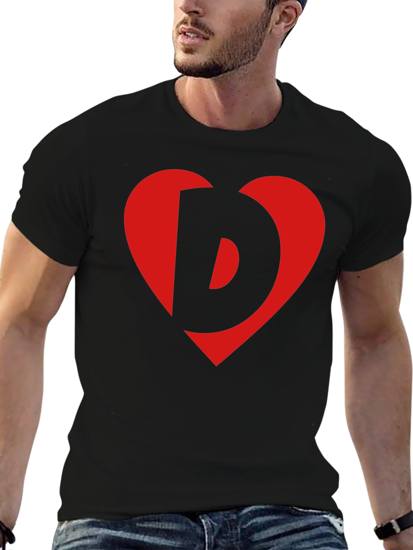 Heart Letter Graphic Tee - Stylish Black Cotton Shirt