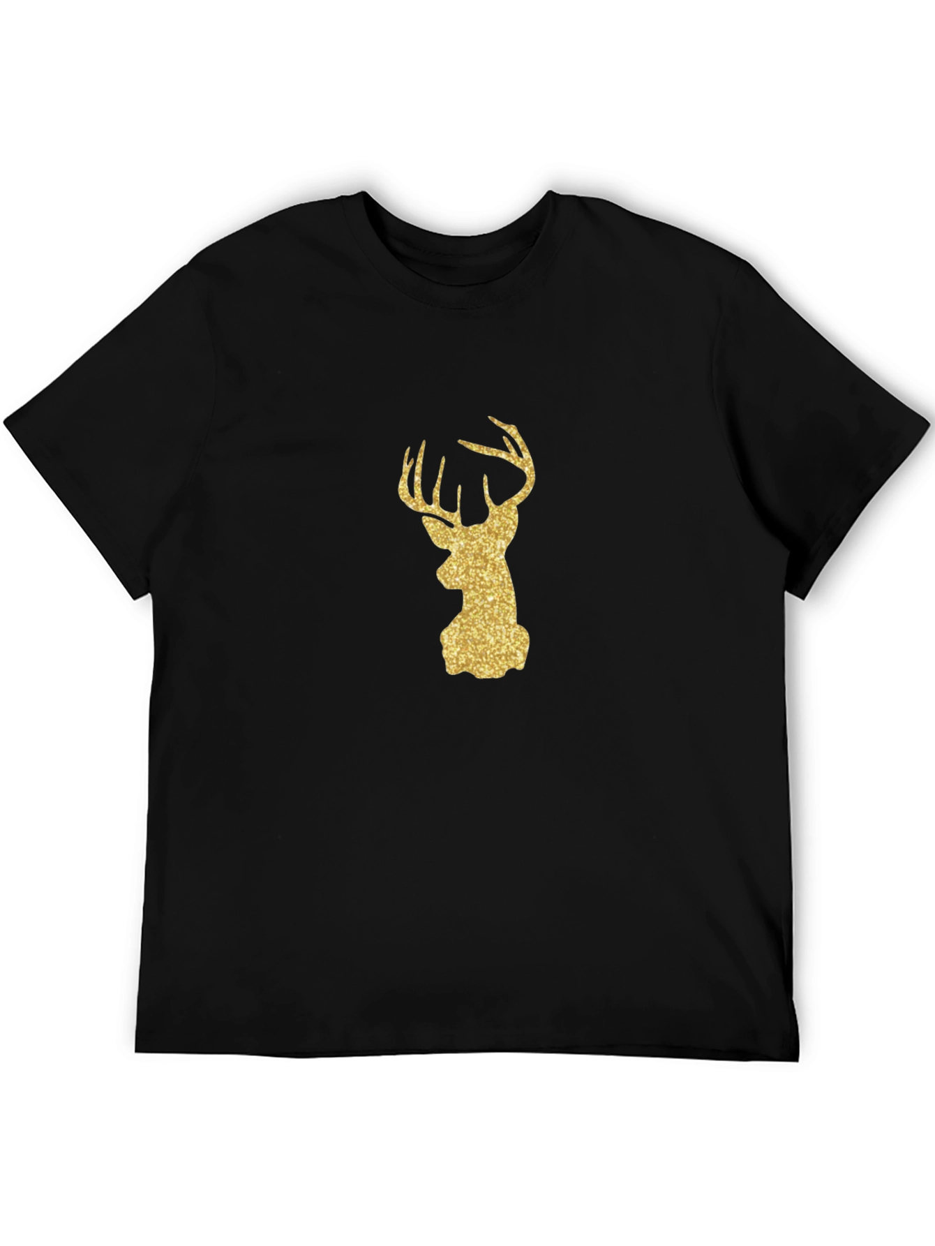 Gold Glitter Deer Head Black Tee