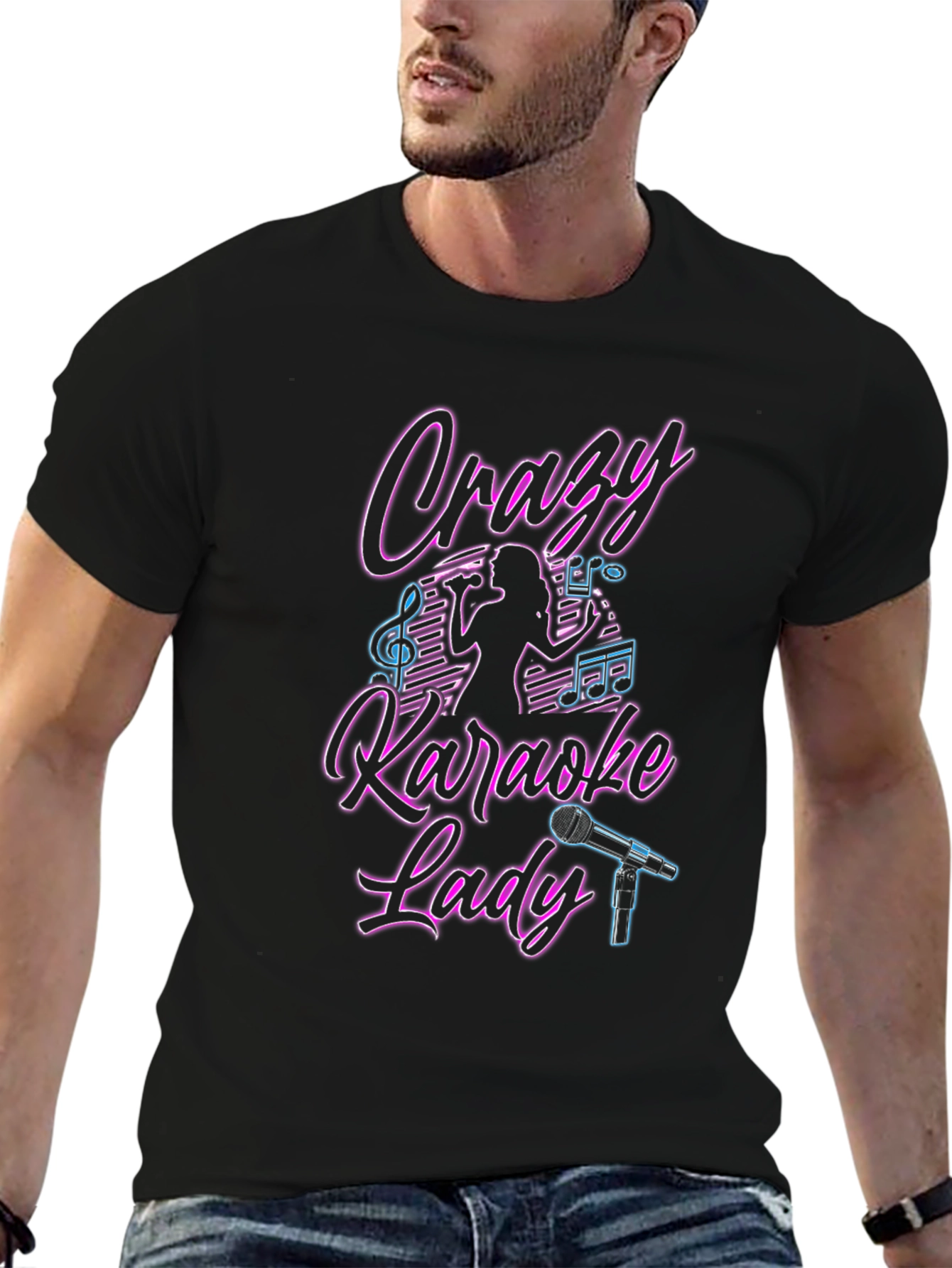 Crazy Karaoke Lady Black T-Shirt